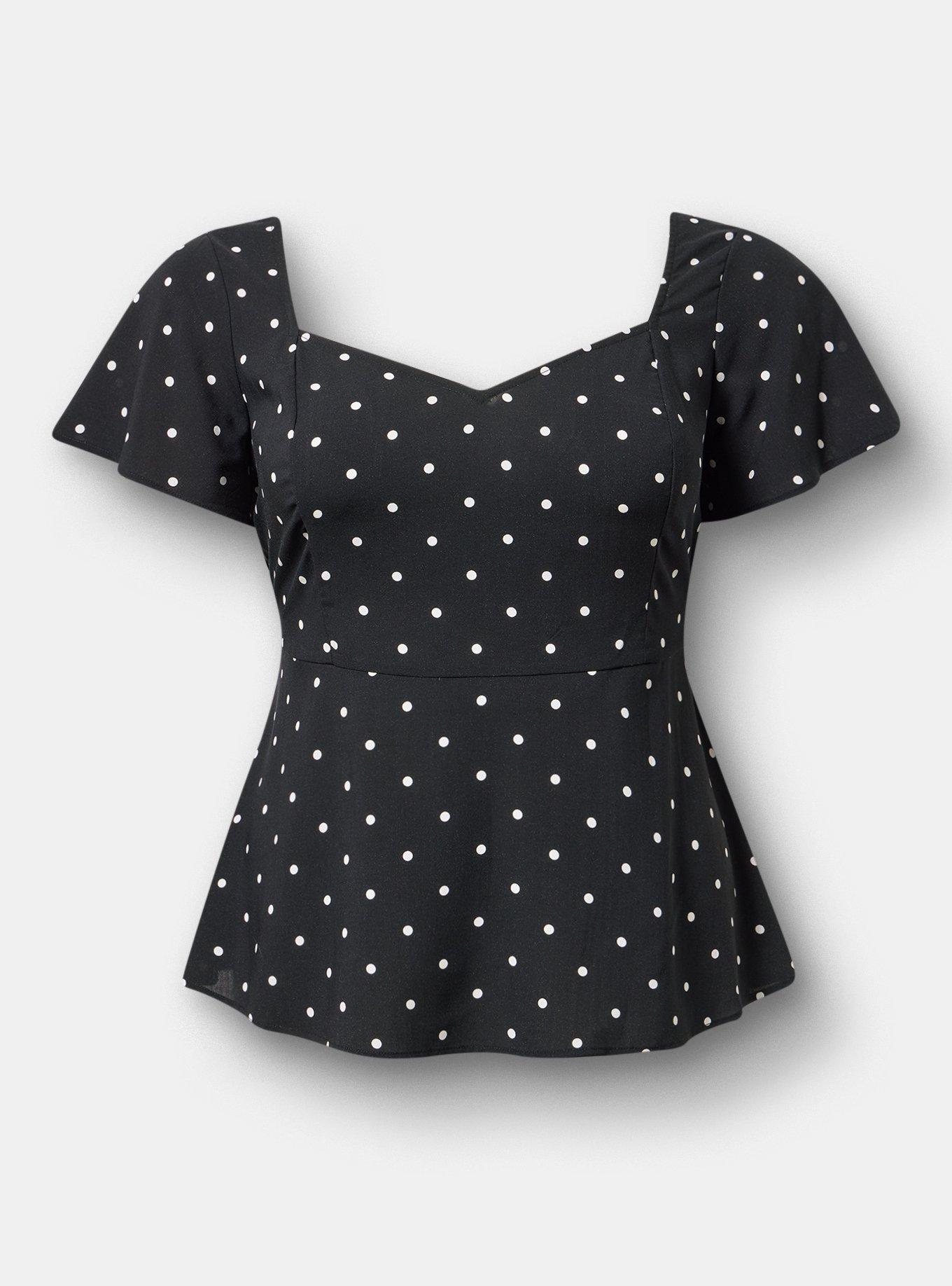 Sweetheart Flutter Sleeve Peplum Top, HONEY DOTS BLACK, hi-res