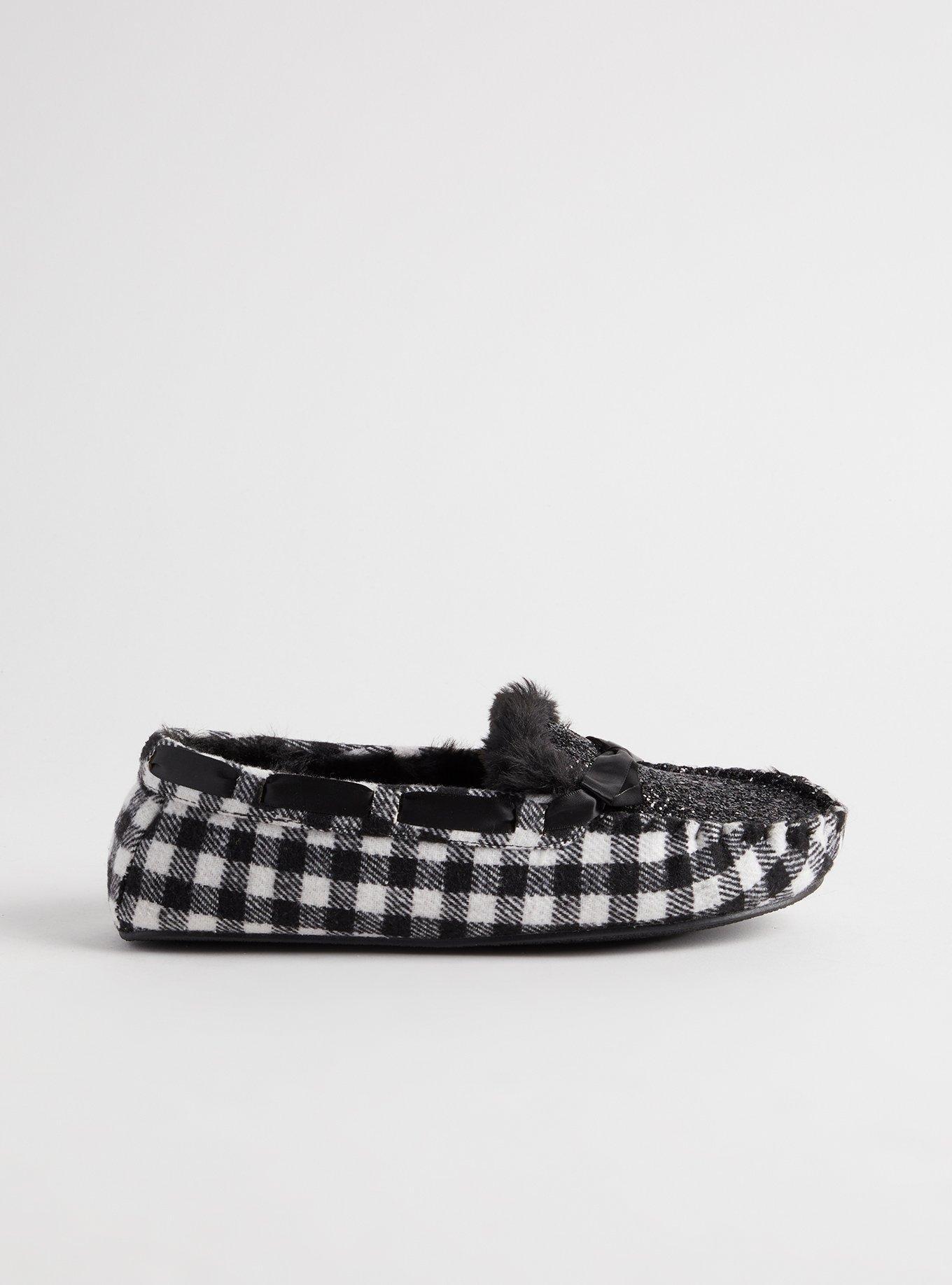 Plus Size Faux Fur Slipper (WW), BLACK AND WHITE PLAID, alternate