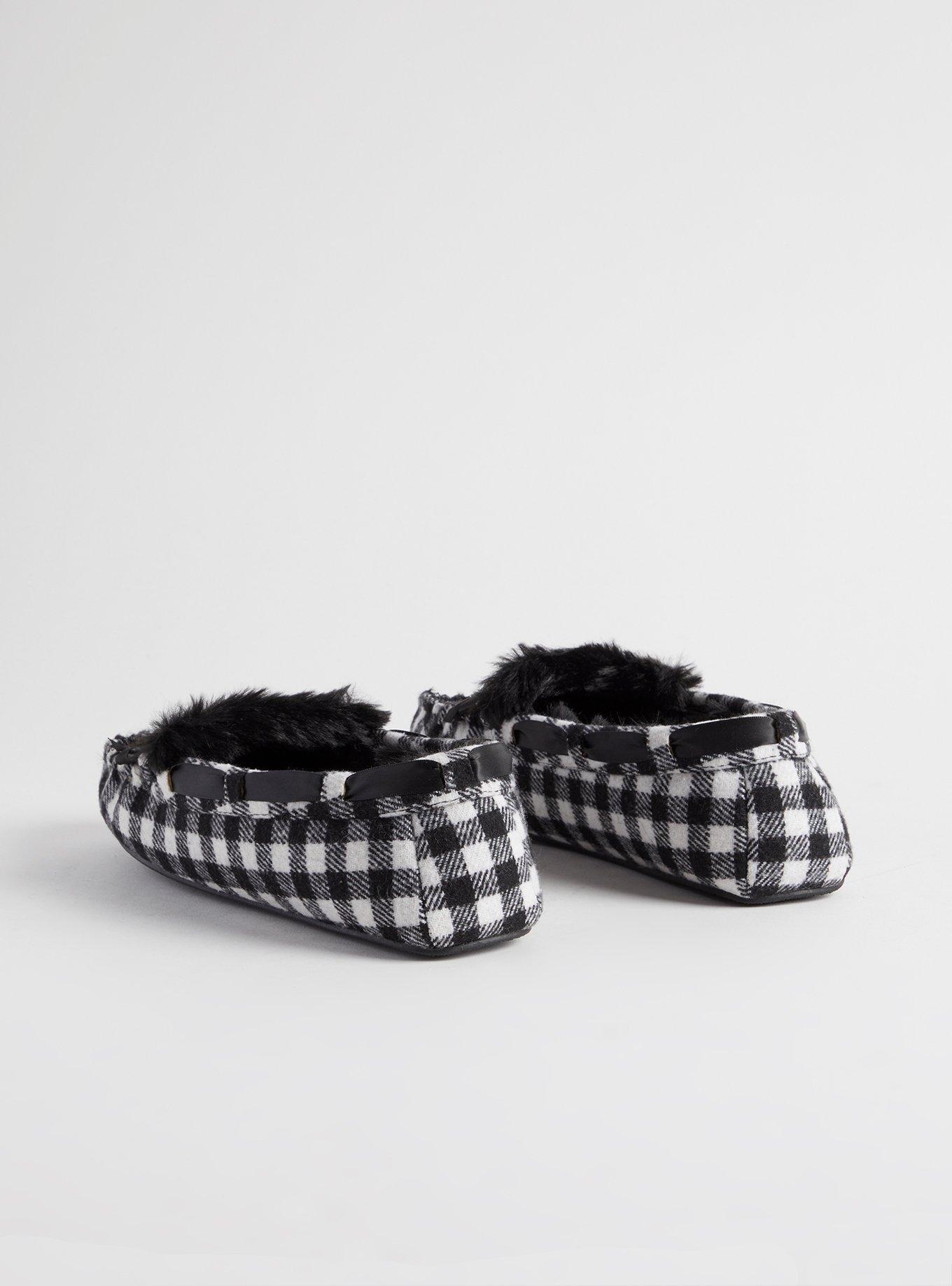 Plus Size Faux Fur Slipper (WW), BLACK AND WHITE PLAID, alternate