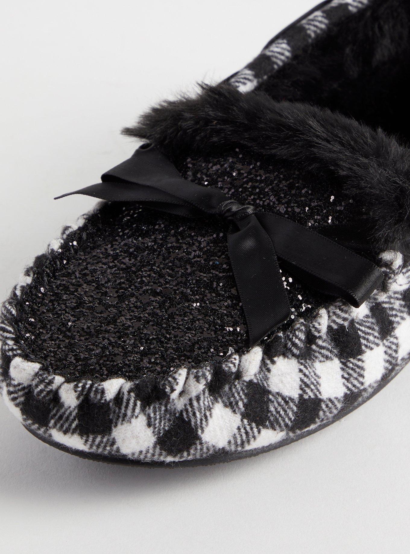 Plus Size Faux Fur Slipper (WW), BLACK AND WHITE PLAID, alternate