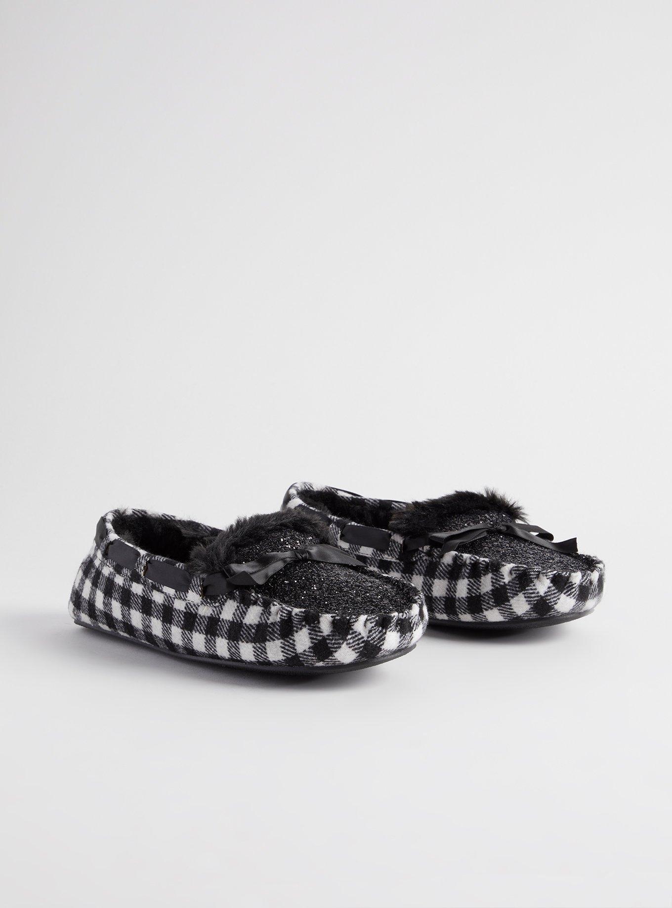 Plus Size Faux Fur Slipper (WW), BLACK AND WHITE PLAID, hi-res