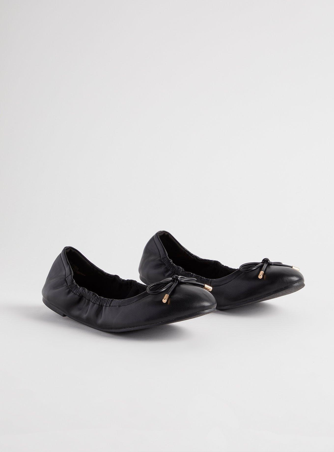 Plus Size Scrunch Ballet Flat with Bow (WW), BLACK, hi-res