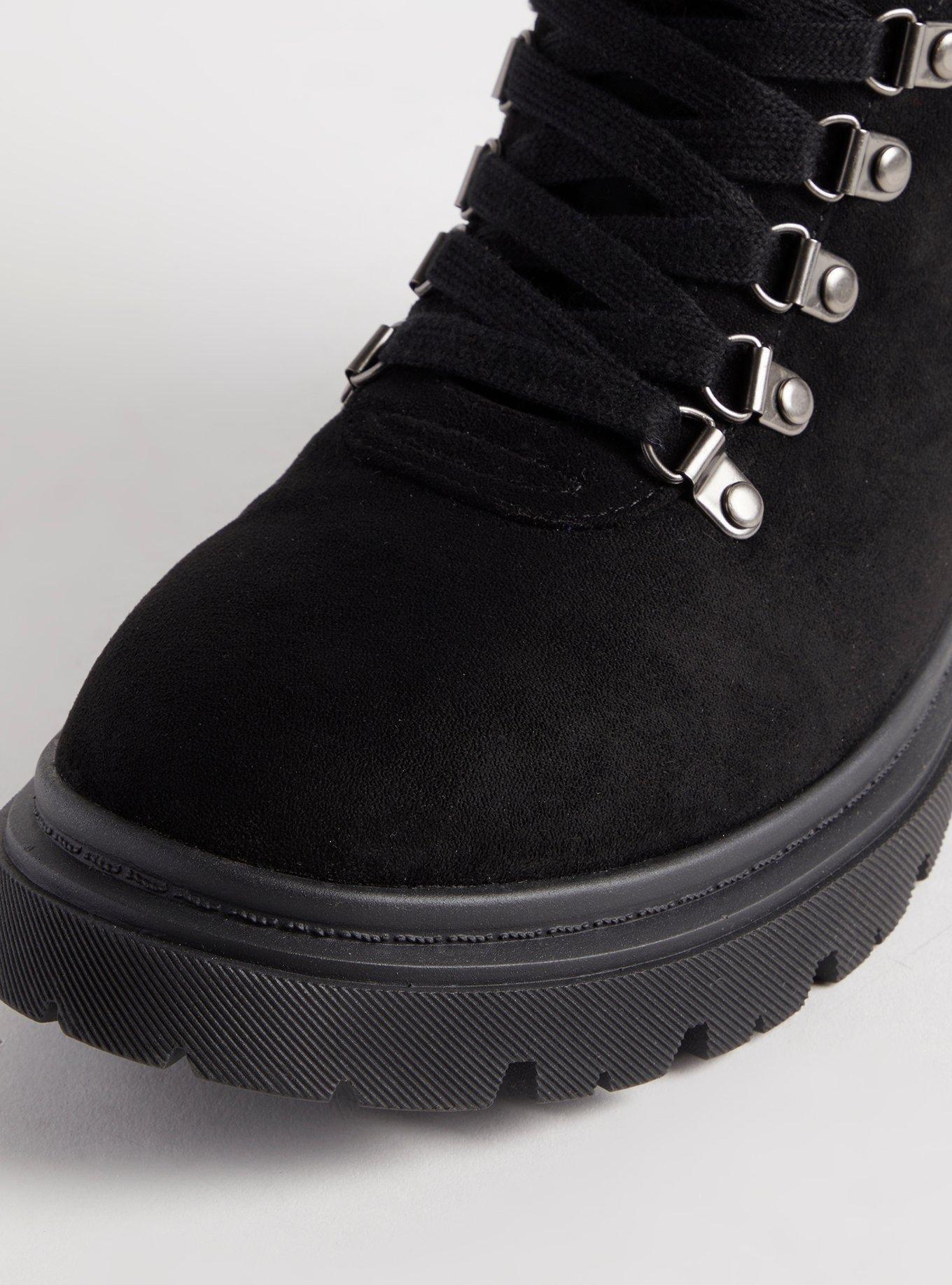 New look wide fit lace cheap up flat hiker boot in black