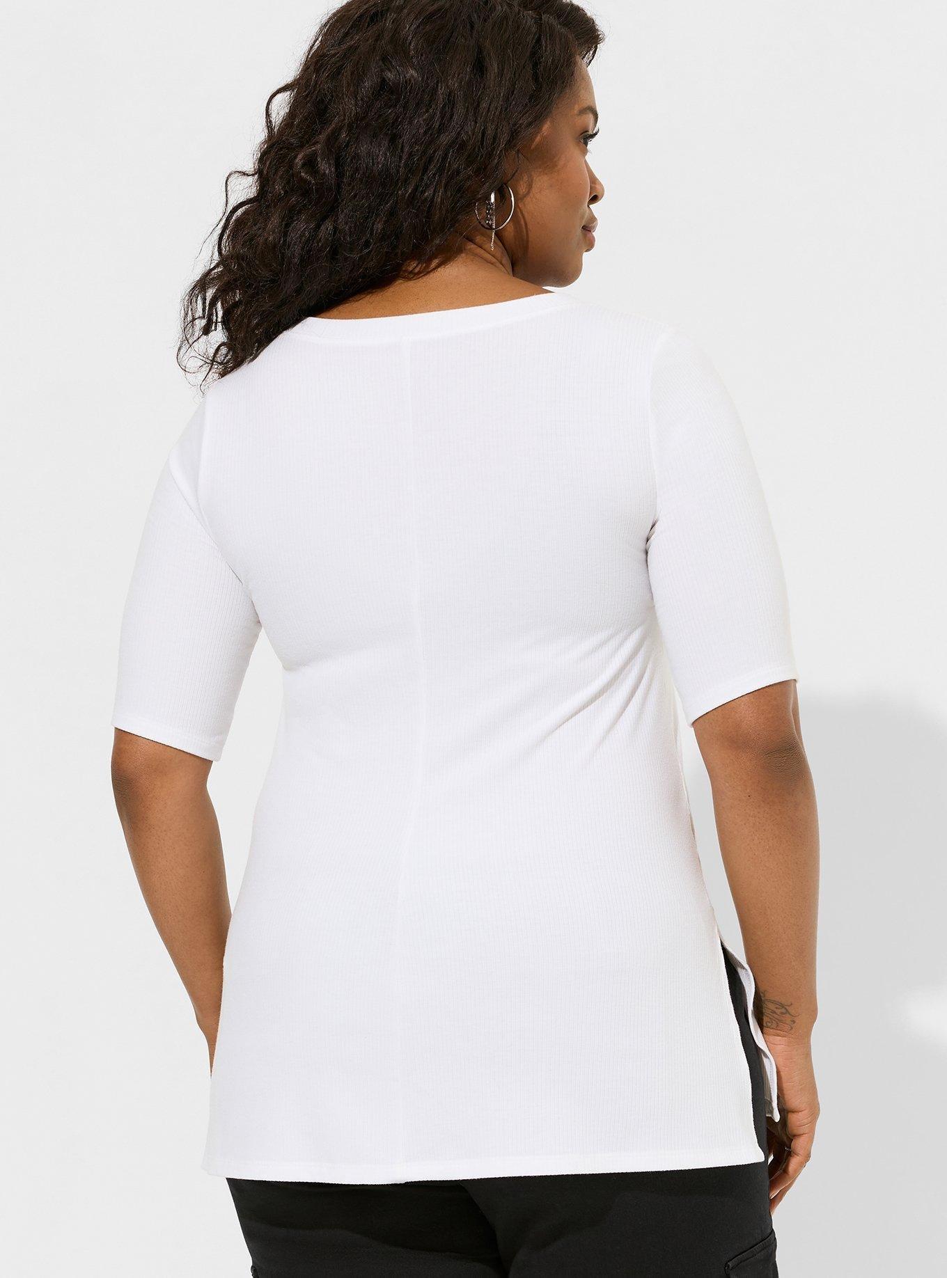 Plus Size Favorite Tunic Super Soft Rib V-Neck Side Slit Tee, BRIGHT WHITE, alternate