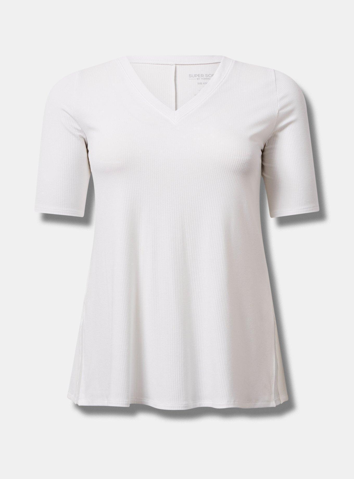 Plus Size Favorite Tunic Super Soft Rib V-Neck Side Slit Tee, BRIGHT WHITE, hi-res