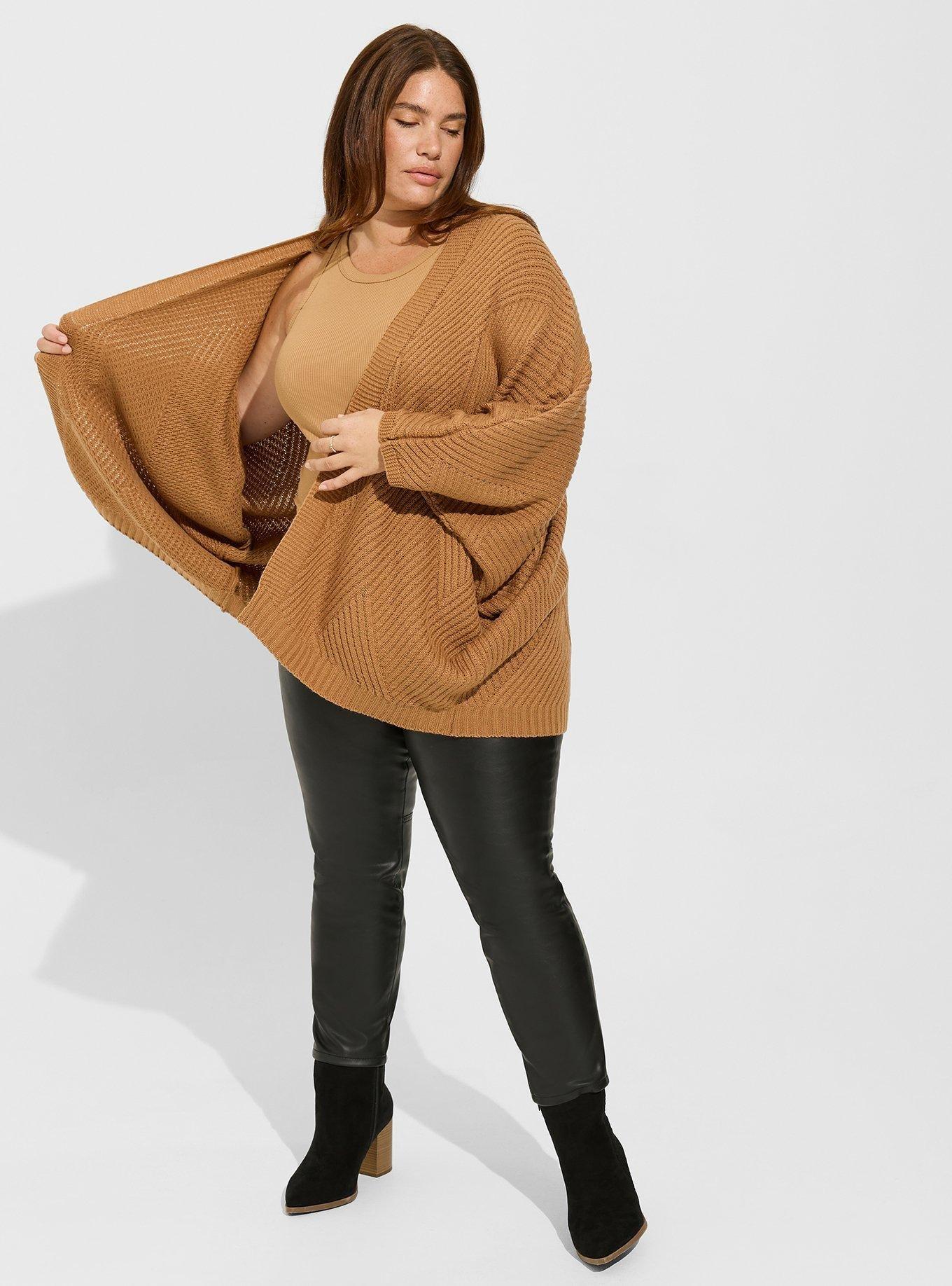 Textured Knit Dolman Wrap, CAMEL, alternate