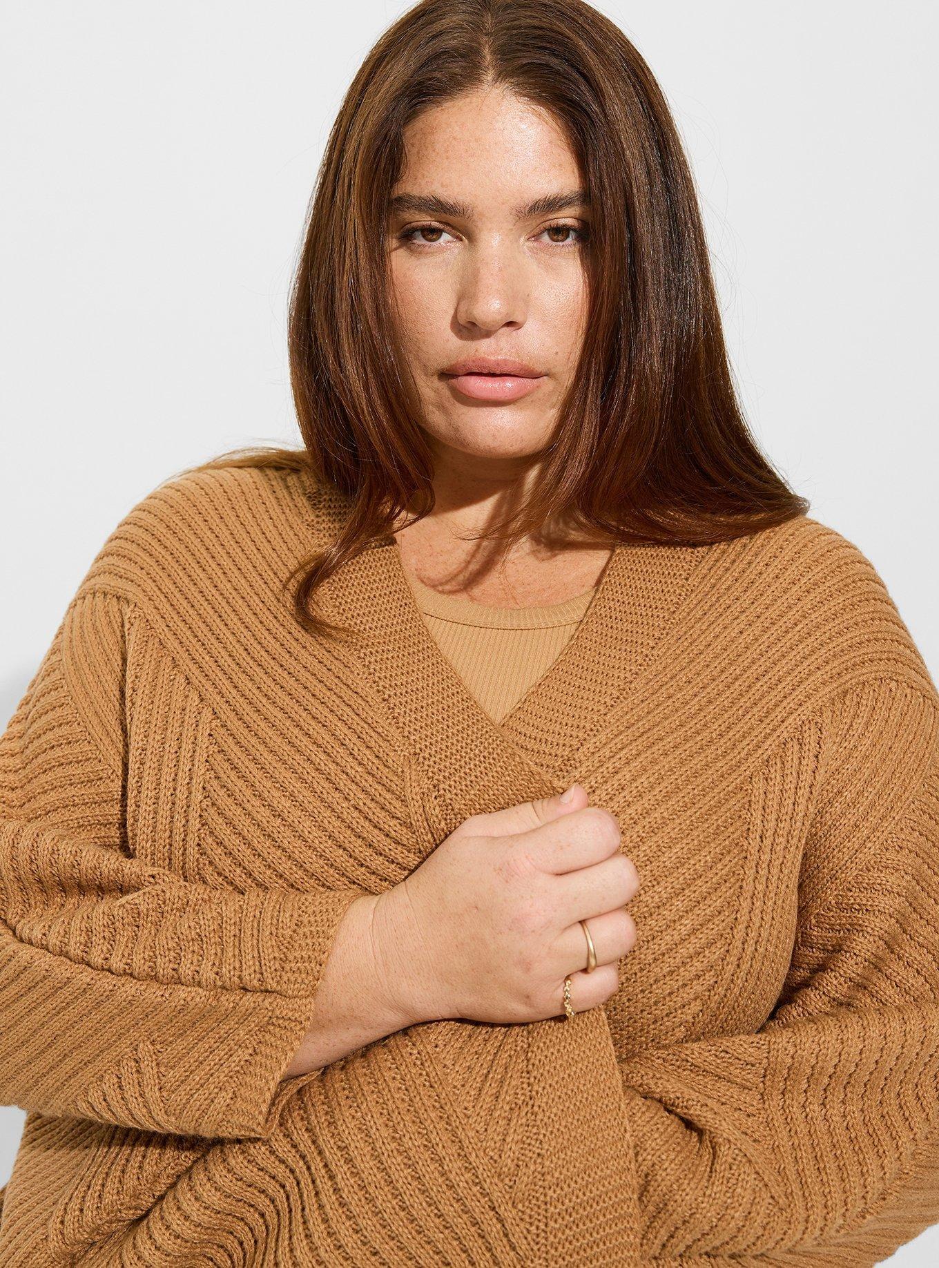 Textured Knit Dolman Wrap, CAMEL, alternate