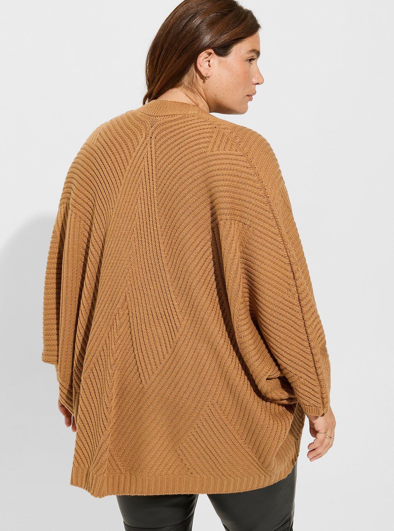 Textured Knit Dolman Wrap, CAMEL, alternate