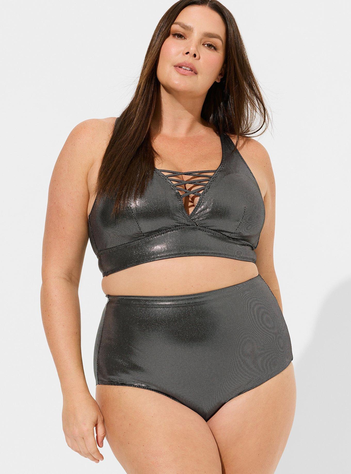 High Rise Foil Flat Front Swim Bottom