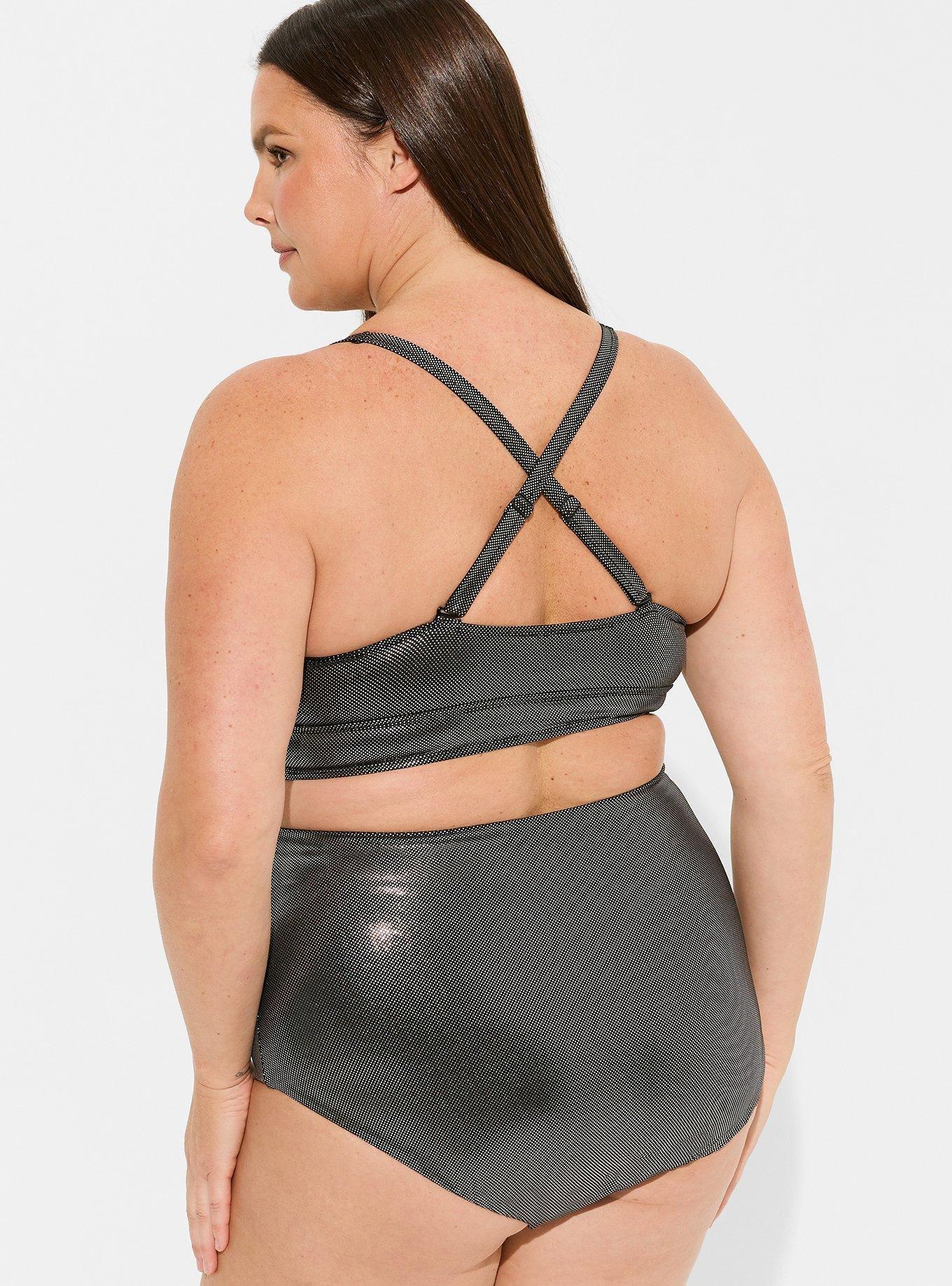 High Rise Foil Flat Front Swim Bottom, SILVER, alternate