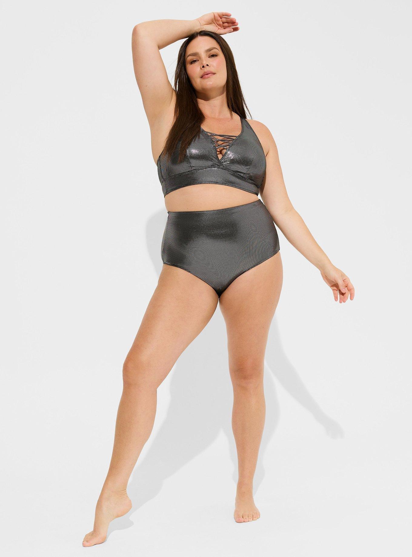 High Rise Foil Flat Front Swim Bottom