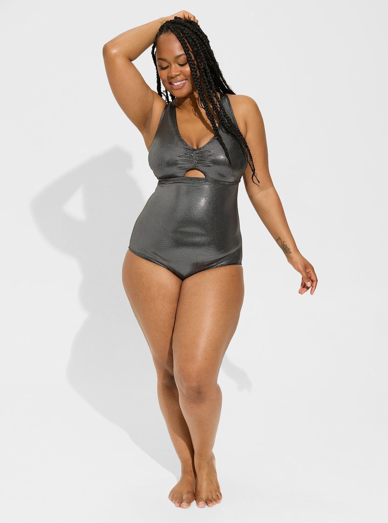 Swimsuits for All Women's Plus Size Plunge One Piece Swimsuit, 26 - Black  Foil