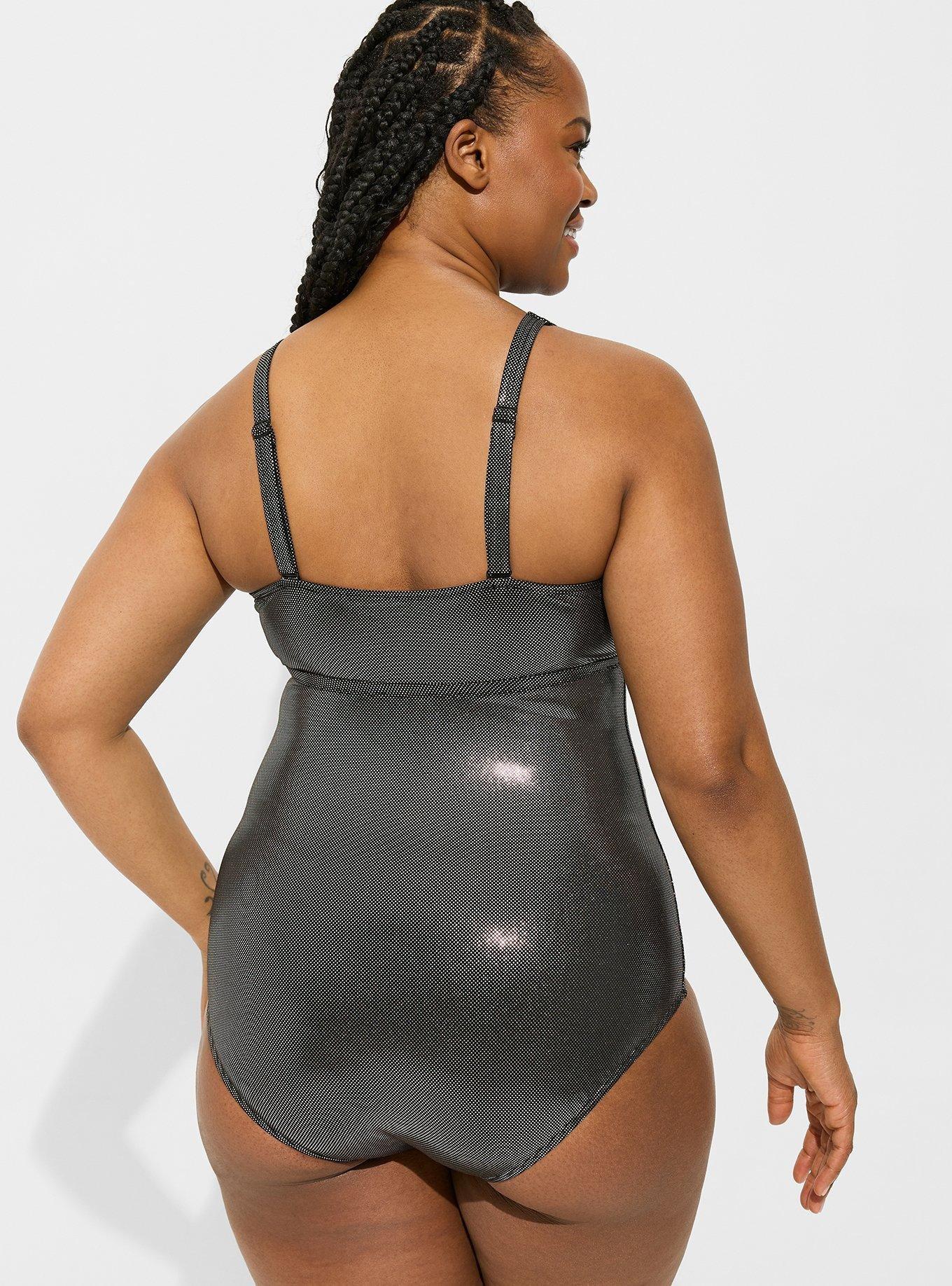 Plus Plunge Stripe Curve Enhancing Swimsuit