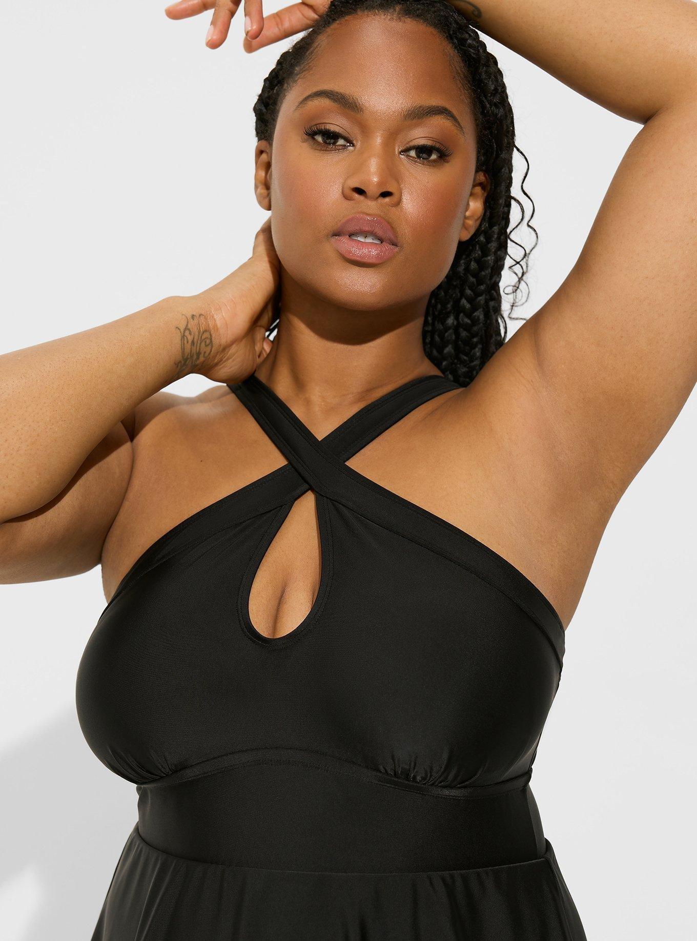 Plus Size - Retro Wireless Ruched Cup Swim Dress - Long Length - Torrid