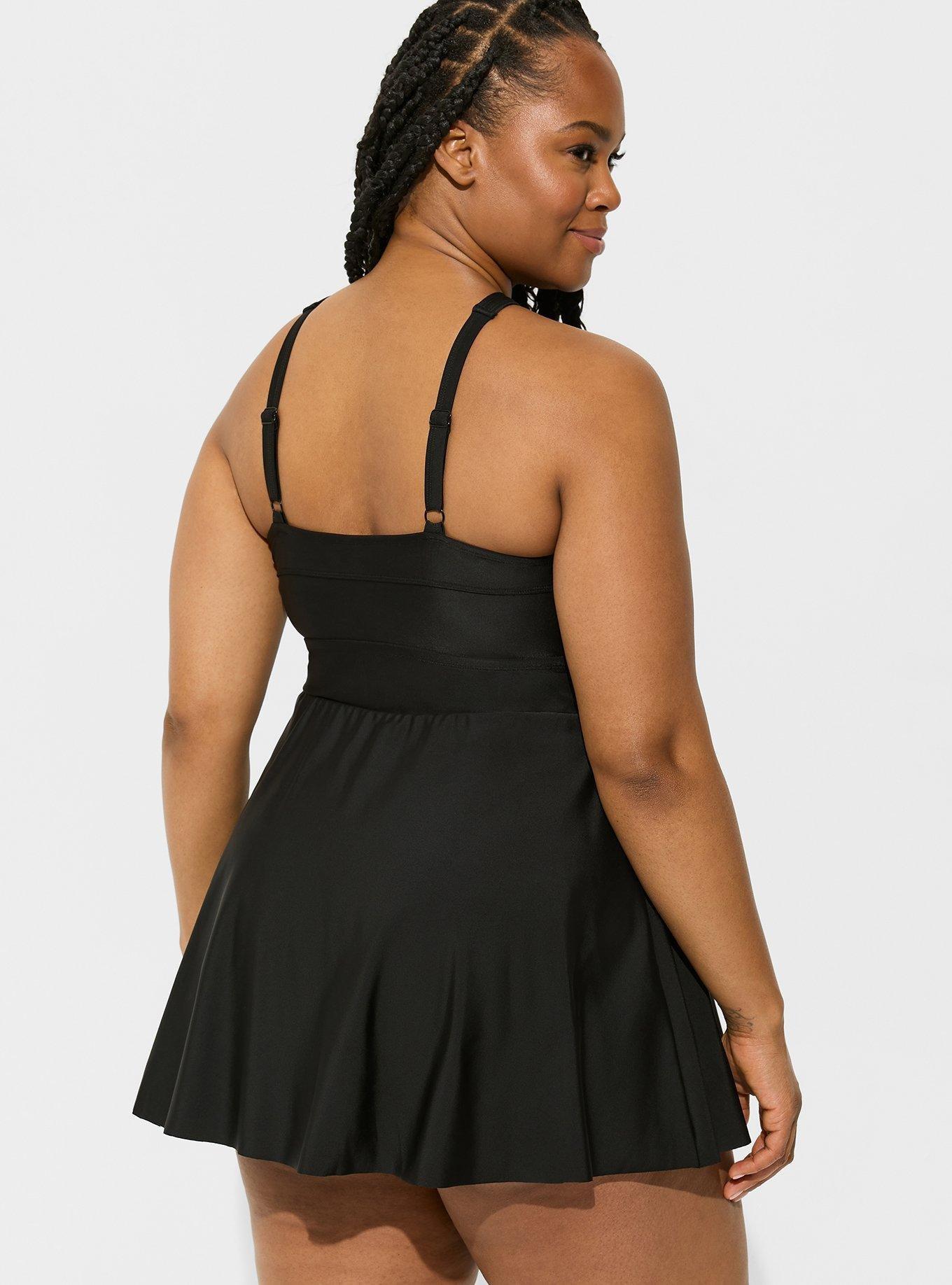 Plus Size - Retro Wireless Ruched Cup Swim Dress - Long Length - Torrid