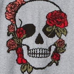 Rose Skull Vegan Cashmere Pullover Crew Sweater, LIGHT HEATHER GREY SKULL ROSE, swatch