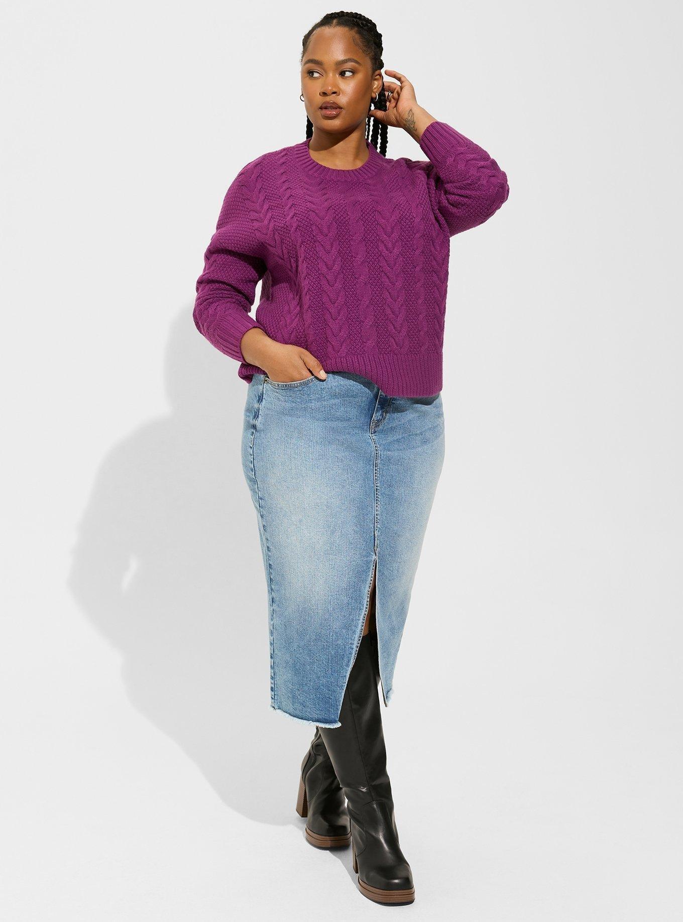 Cable Crop Pullover Sweater, PHLOX, alternate