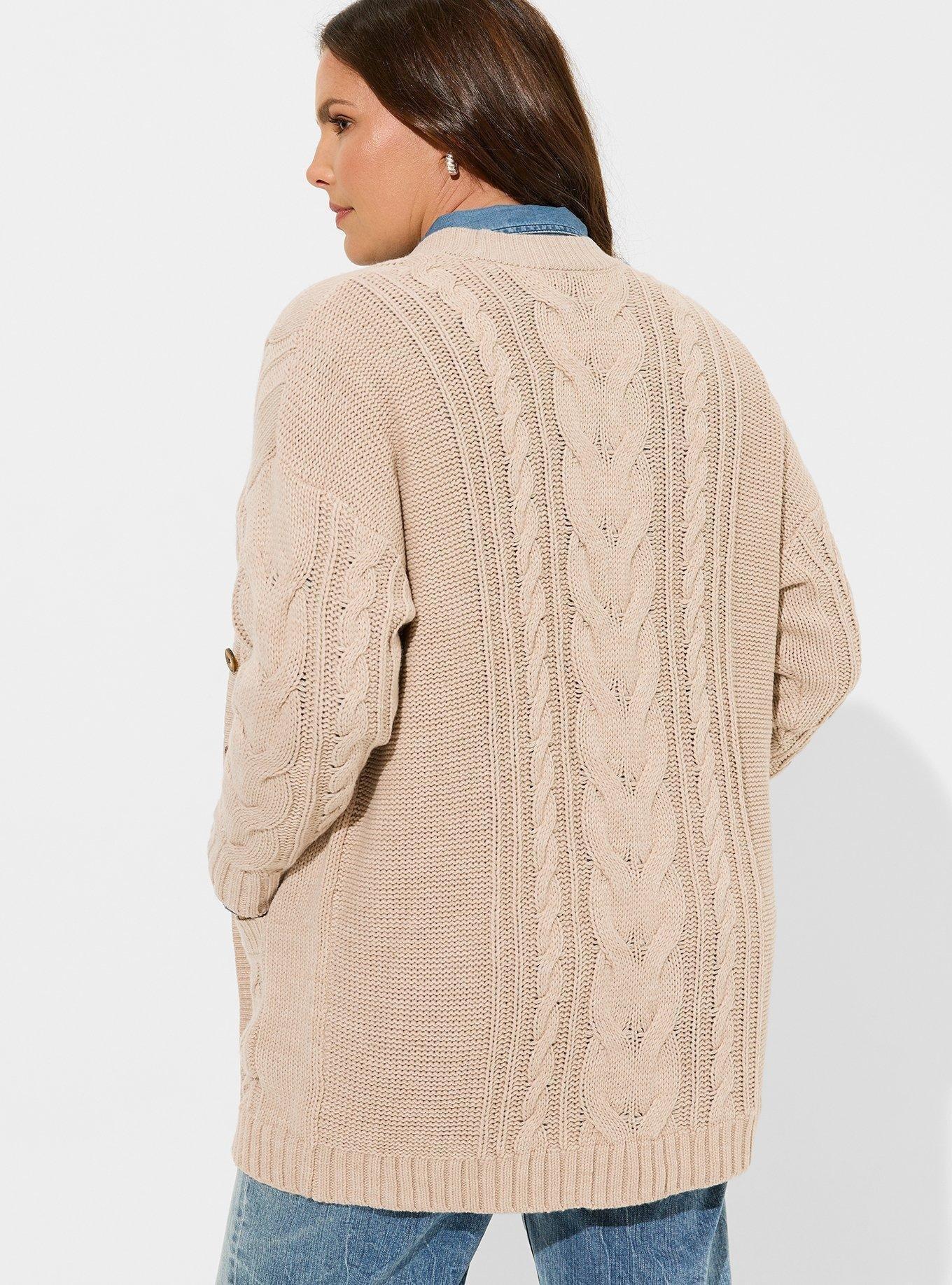 Heathered Cable-Knit Cardigan Sweater for Women