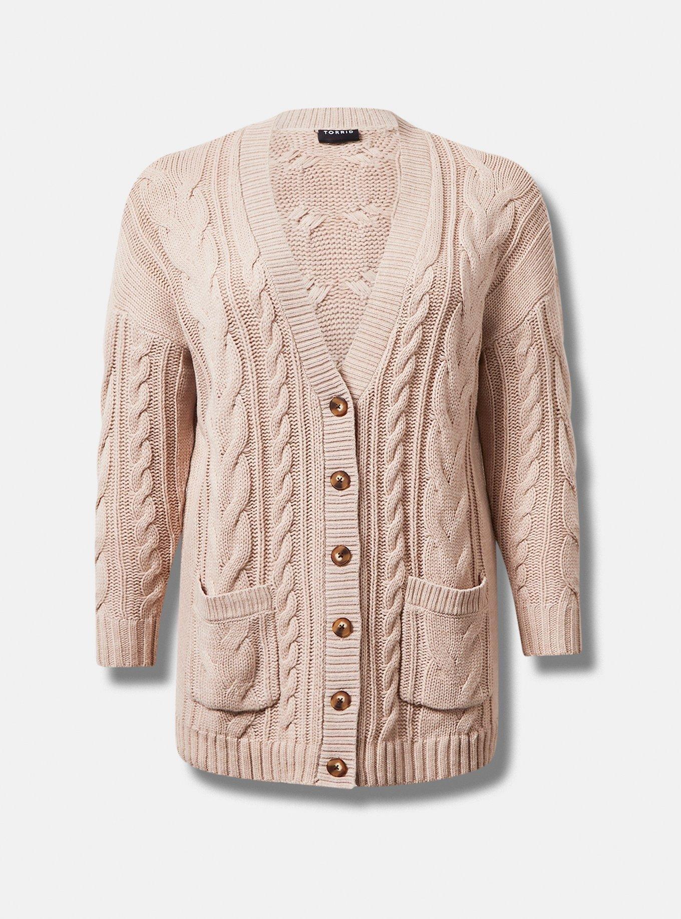 Plus Size - Cable Boyfriend Cardigan V-Neck Sweater - Torrid