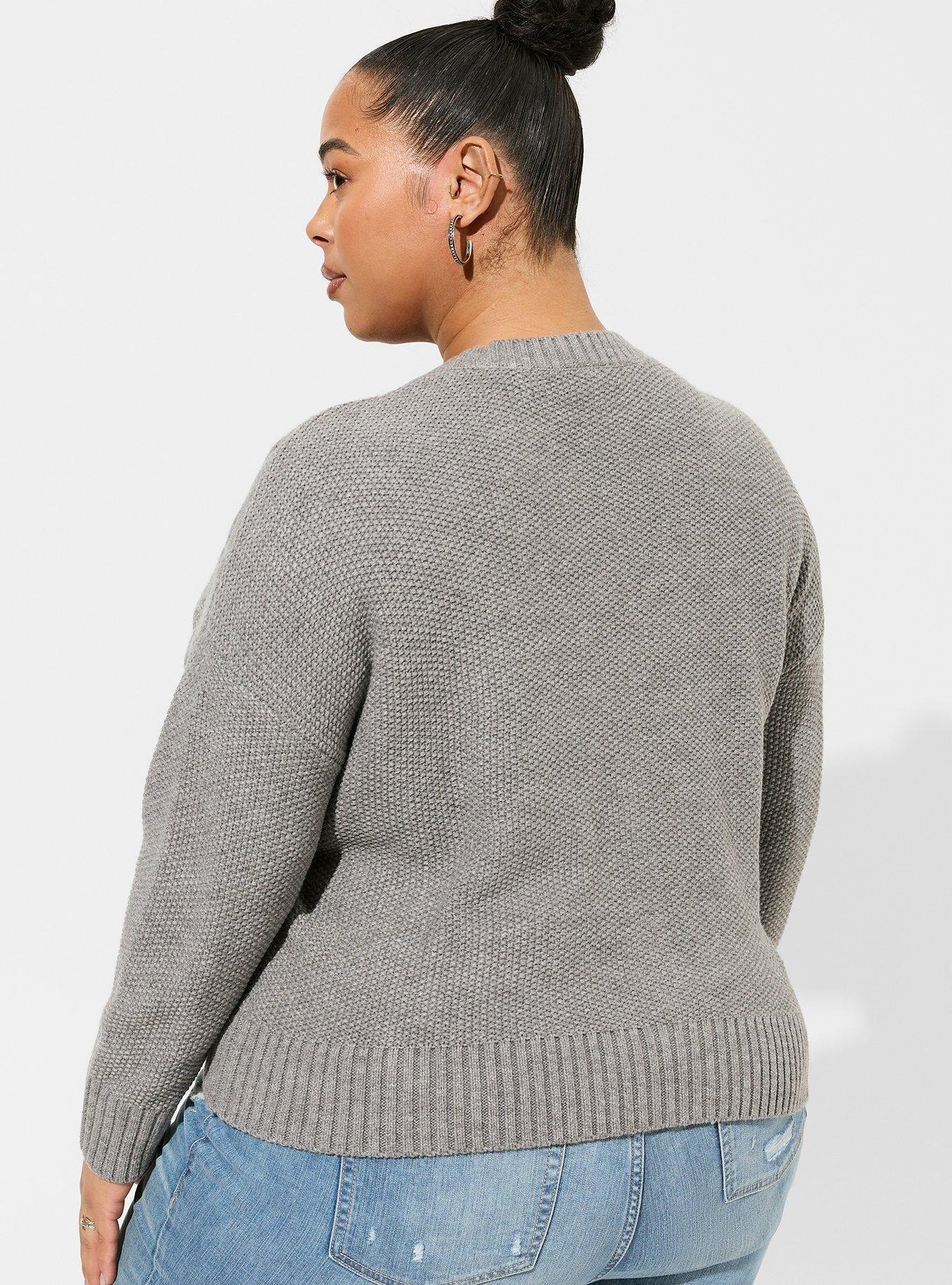 Cable Cardigan V-Neck Drop Shoulder Sweater