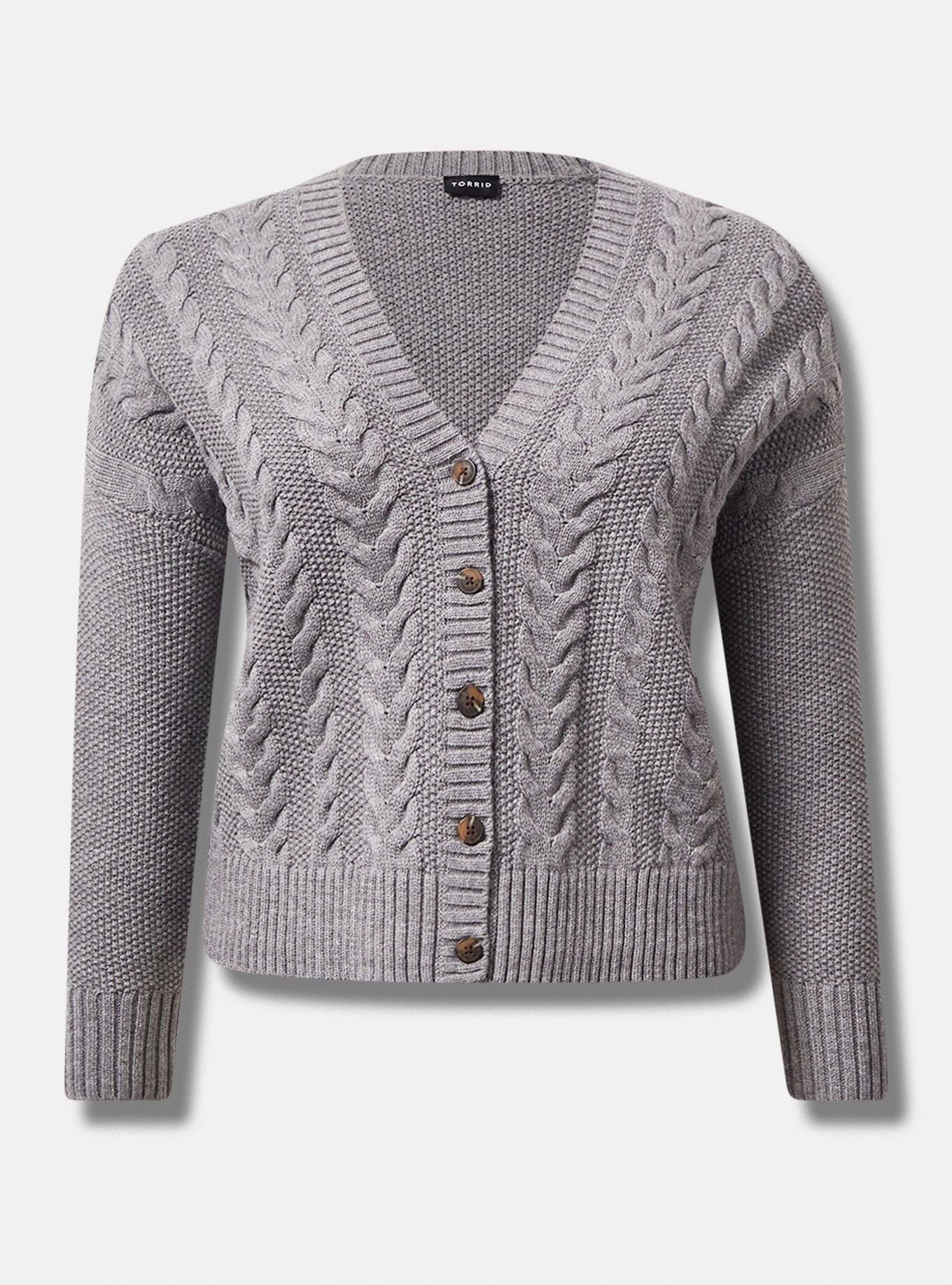 Cable Cardigan V-Neck Drop Shoulder Sweater