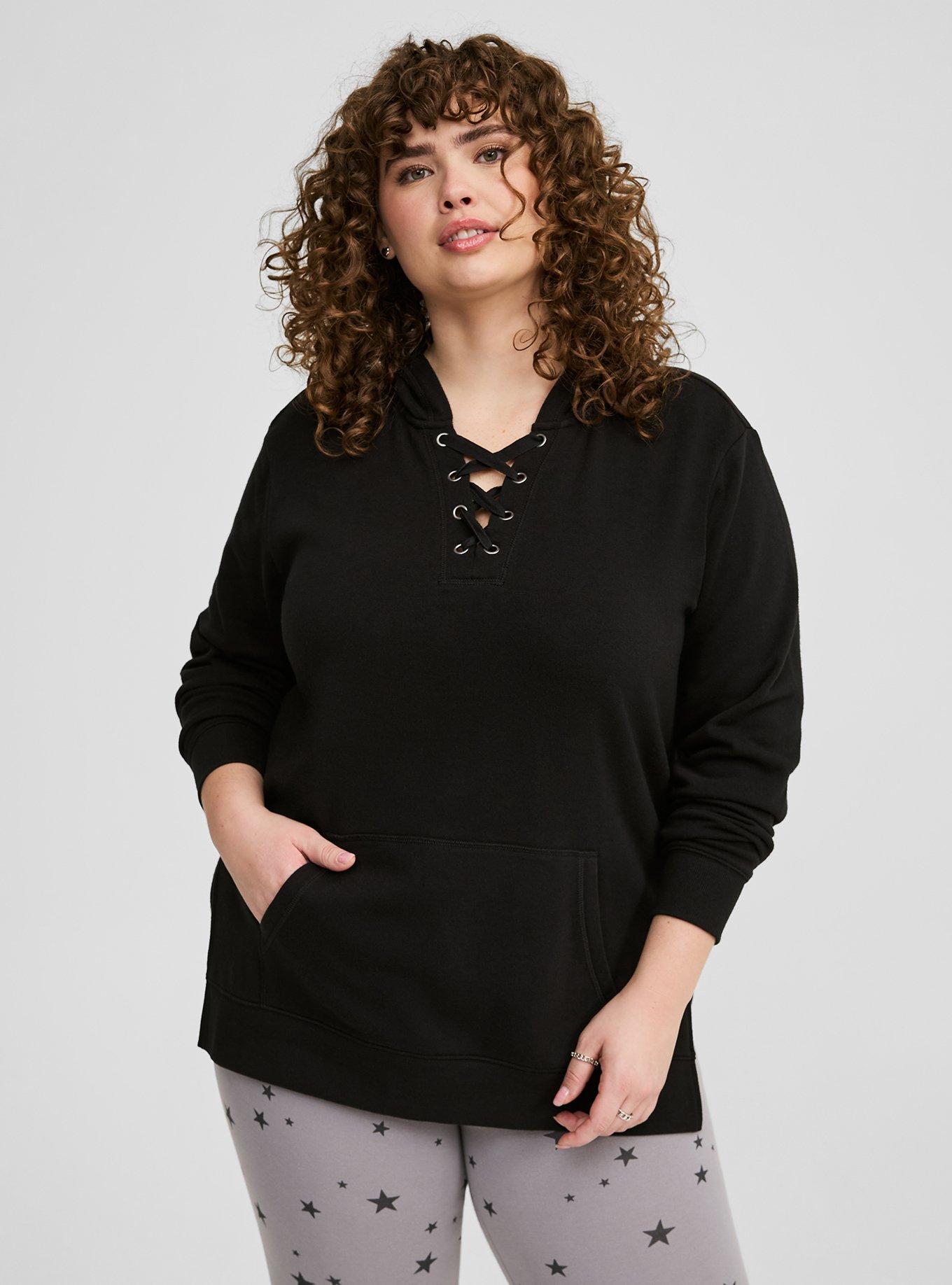 Plus Size - Cozy Fleece Lace Up Side Slit Hooded Sweatshirt - Torrid