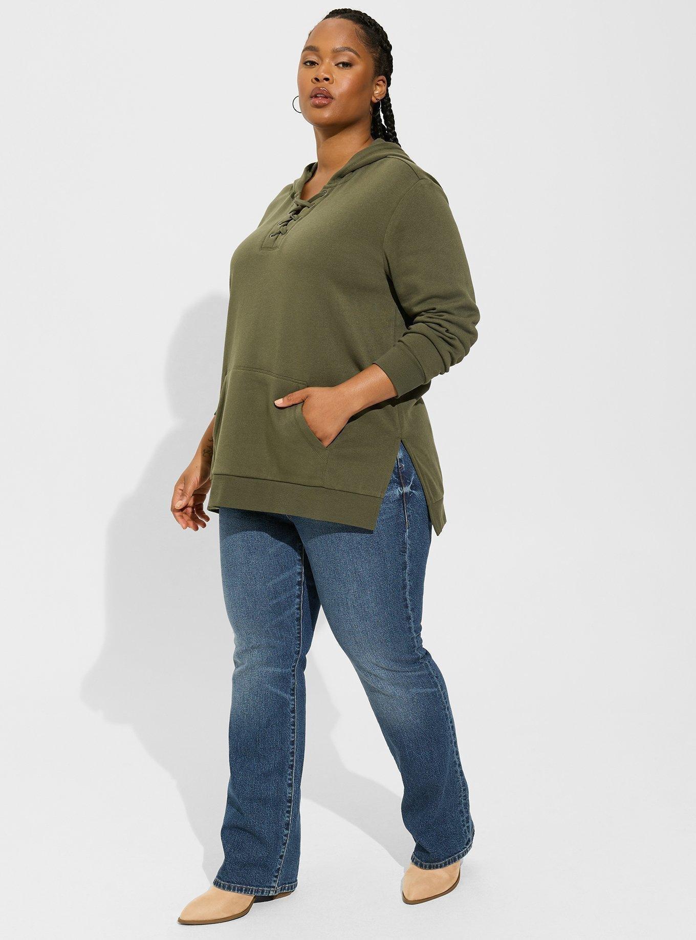 Plus Size - Cozy Fleece Lace Up Side Slit Hooded Sweatshirt - Torrid