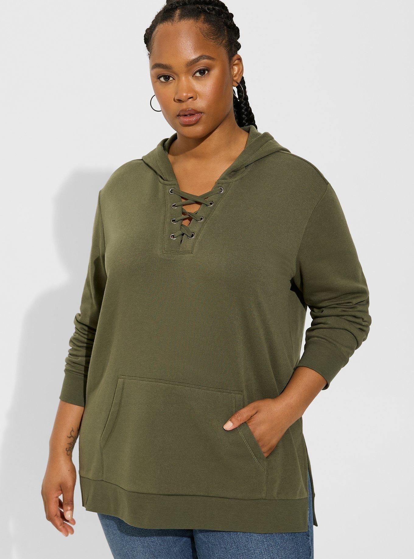 Plus Size Lace Up Side Slit Hooded Sweatshirt Torrid
