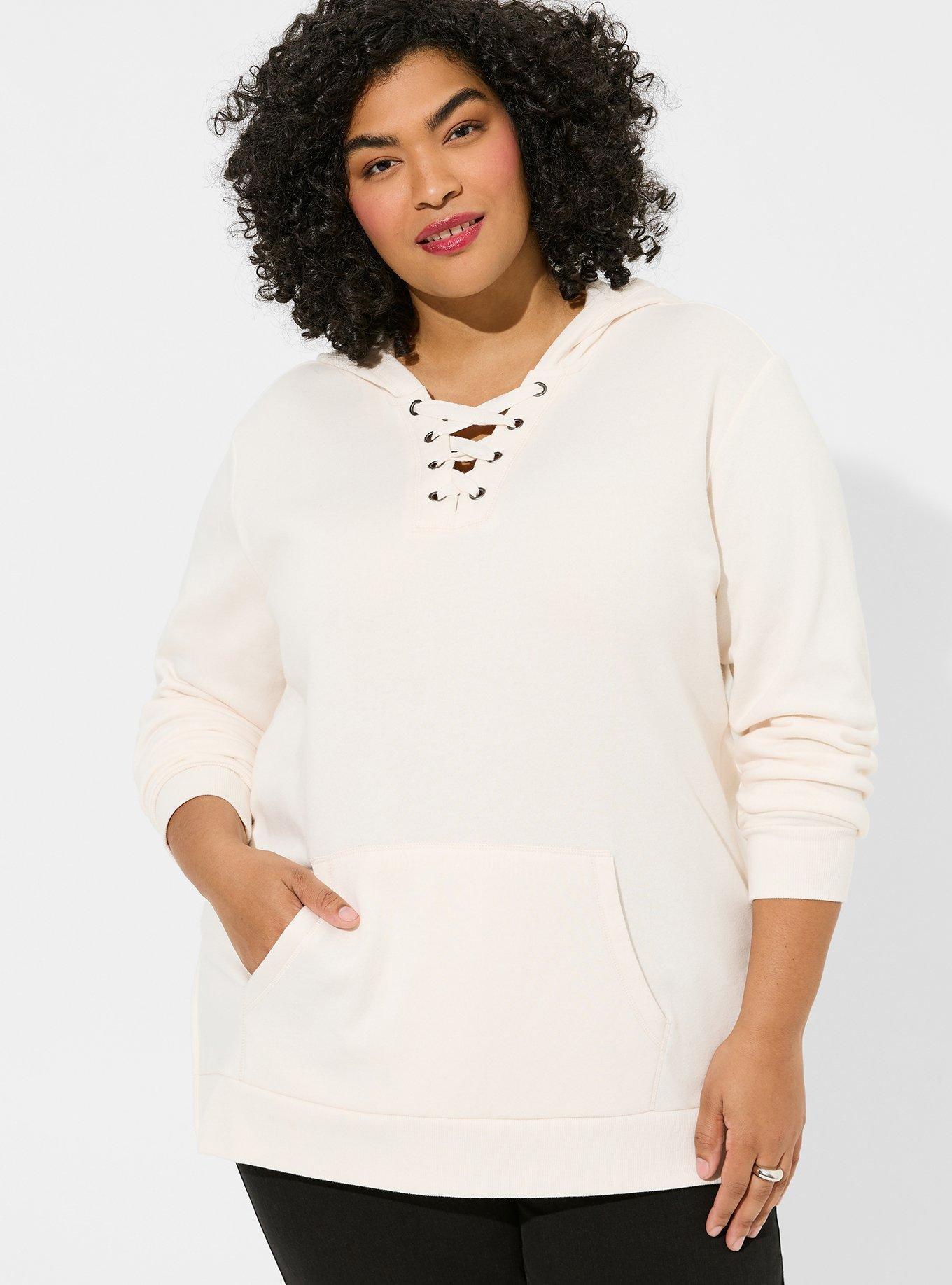 Plus Size - Cozy Fleece Lace Up Side Slit Hooded Sweatshirt - Torrid