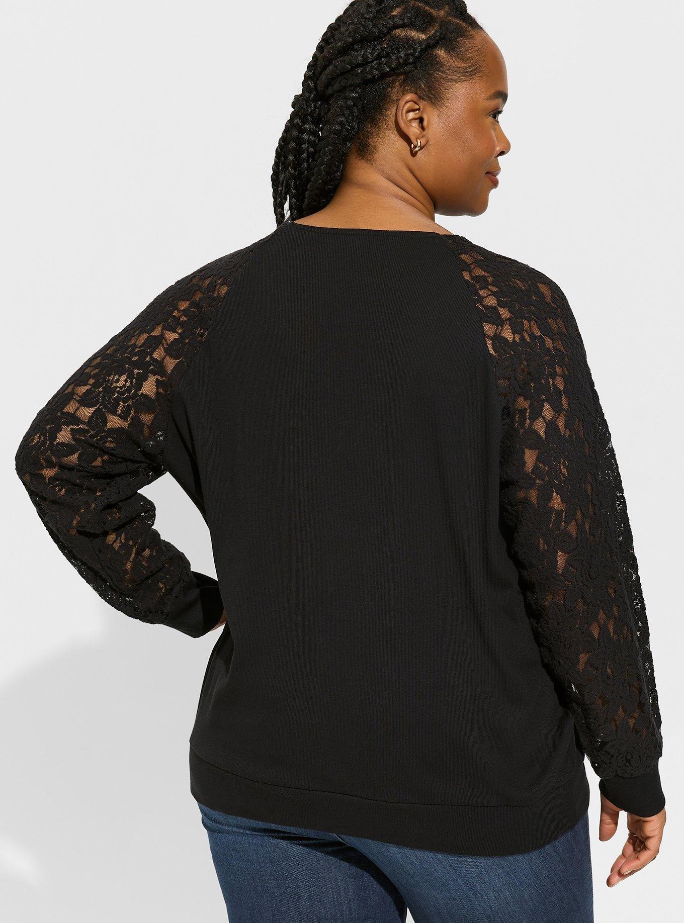 Cotton Modal Rib V-Neck Lace Long Sleeve Top