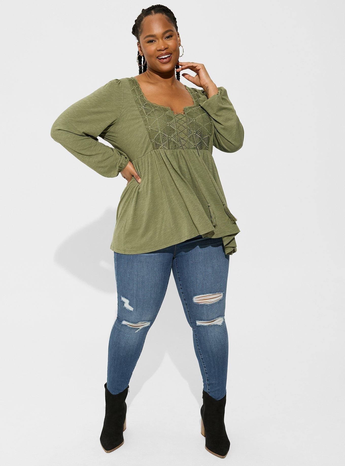 Plus Size - Super Soft Slub Sweetheart Lace Up Peplum Top - Torrid