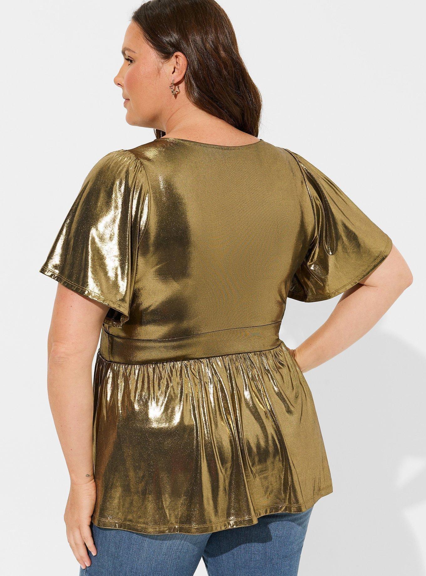 Brown Satin Plus Size Peplum Top