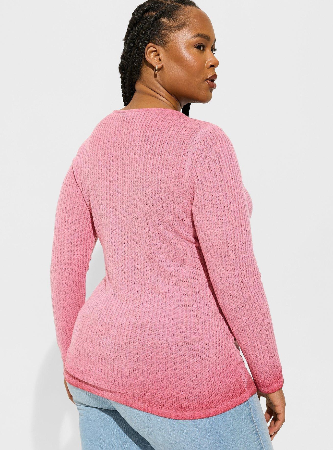 Waffle Scoop Neck Long Sleeve Henley Top