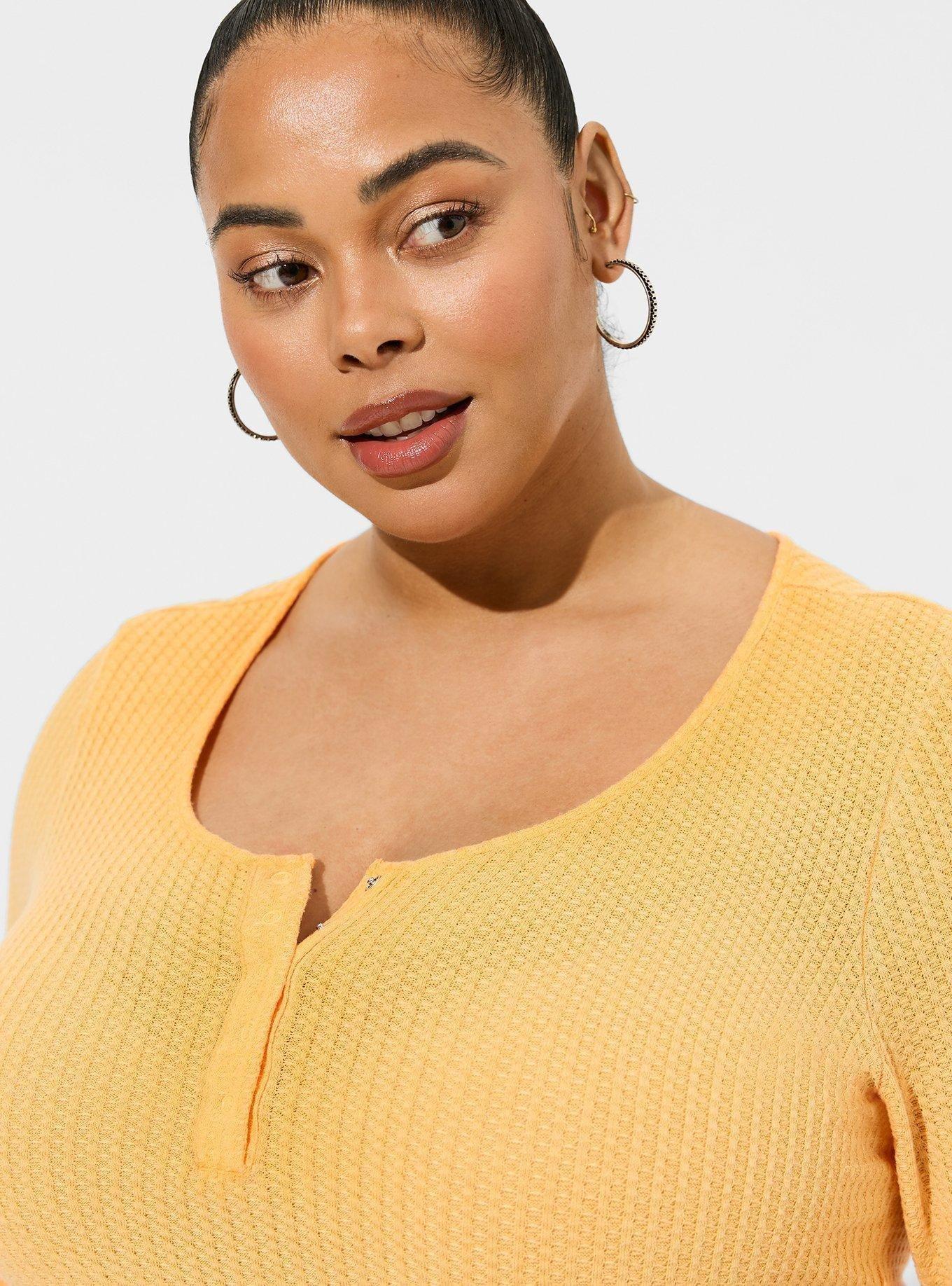 Waffle Scoop Neck Long Sleeve Henley Top