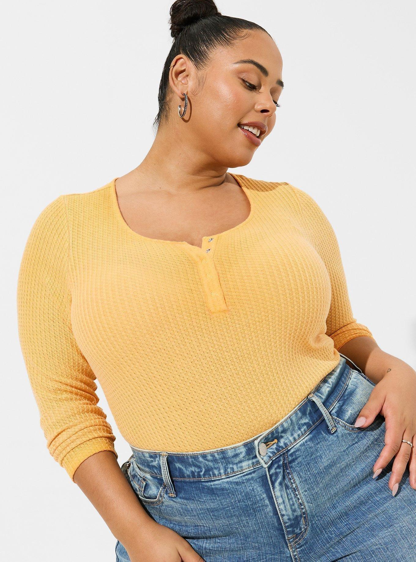 Waffle Scoop Neck Long Sleeve Henley Top