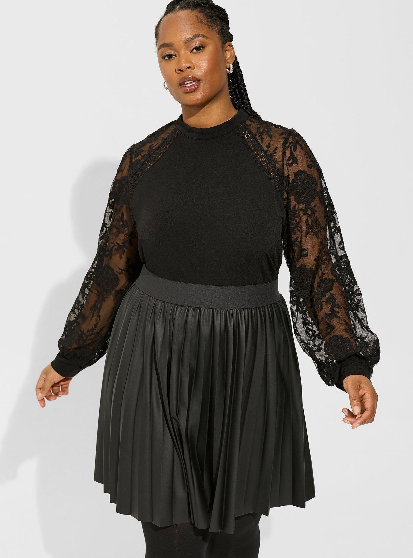 Plus Size Crepe Mock Neck Lace Long Sleeve Top Torrid