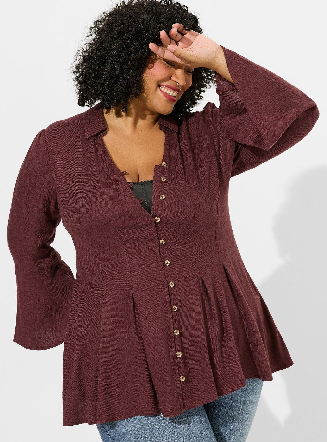 Plus Size - Fit & Flare Brushed Rayon Acrylic Top - Torrid