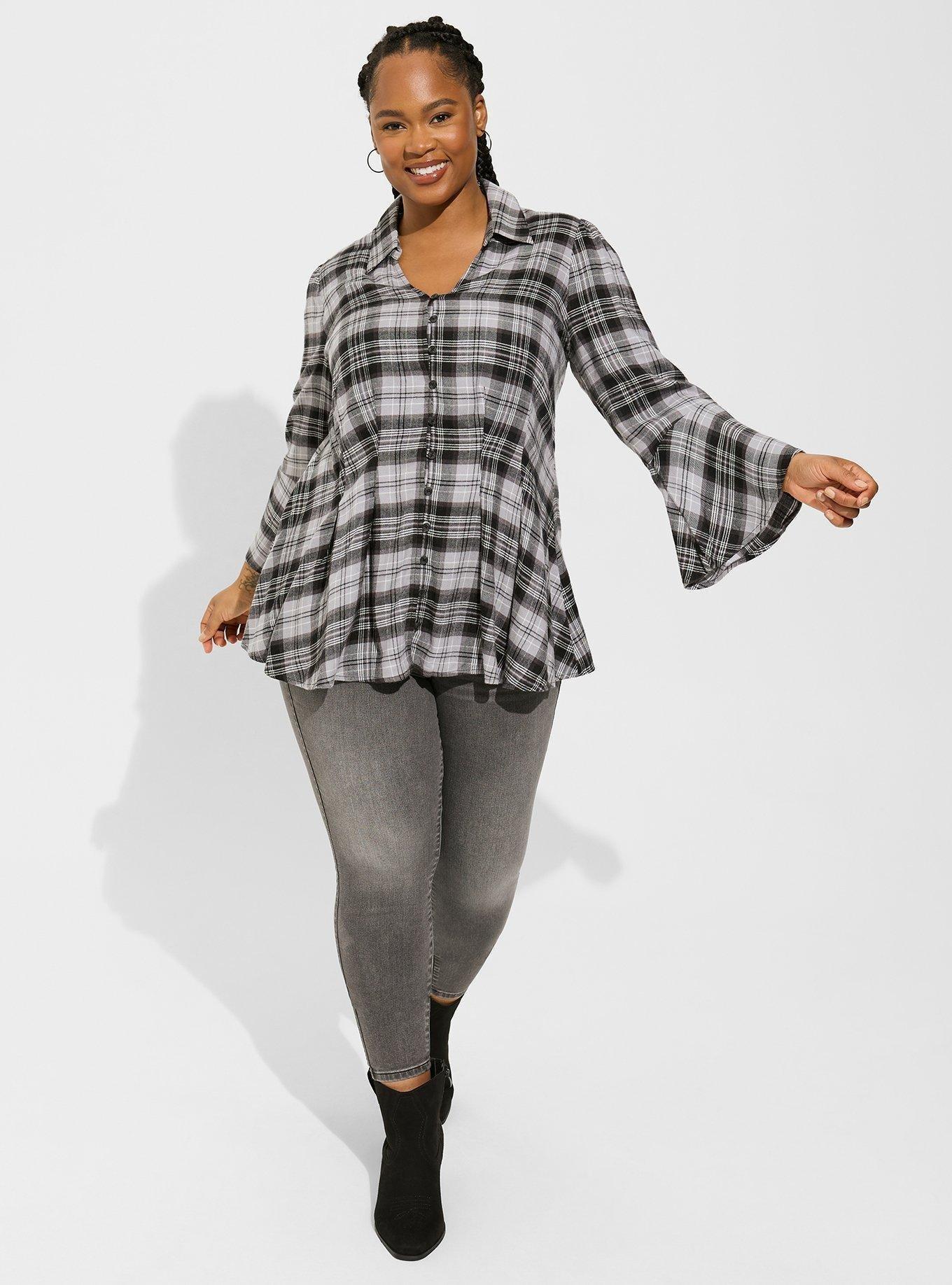 Fit & Flare Softest Flannel Acrylic Top, HELEN PLAID, alternate