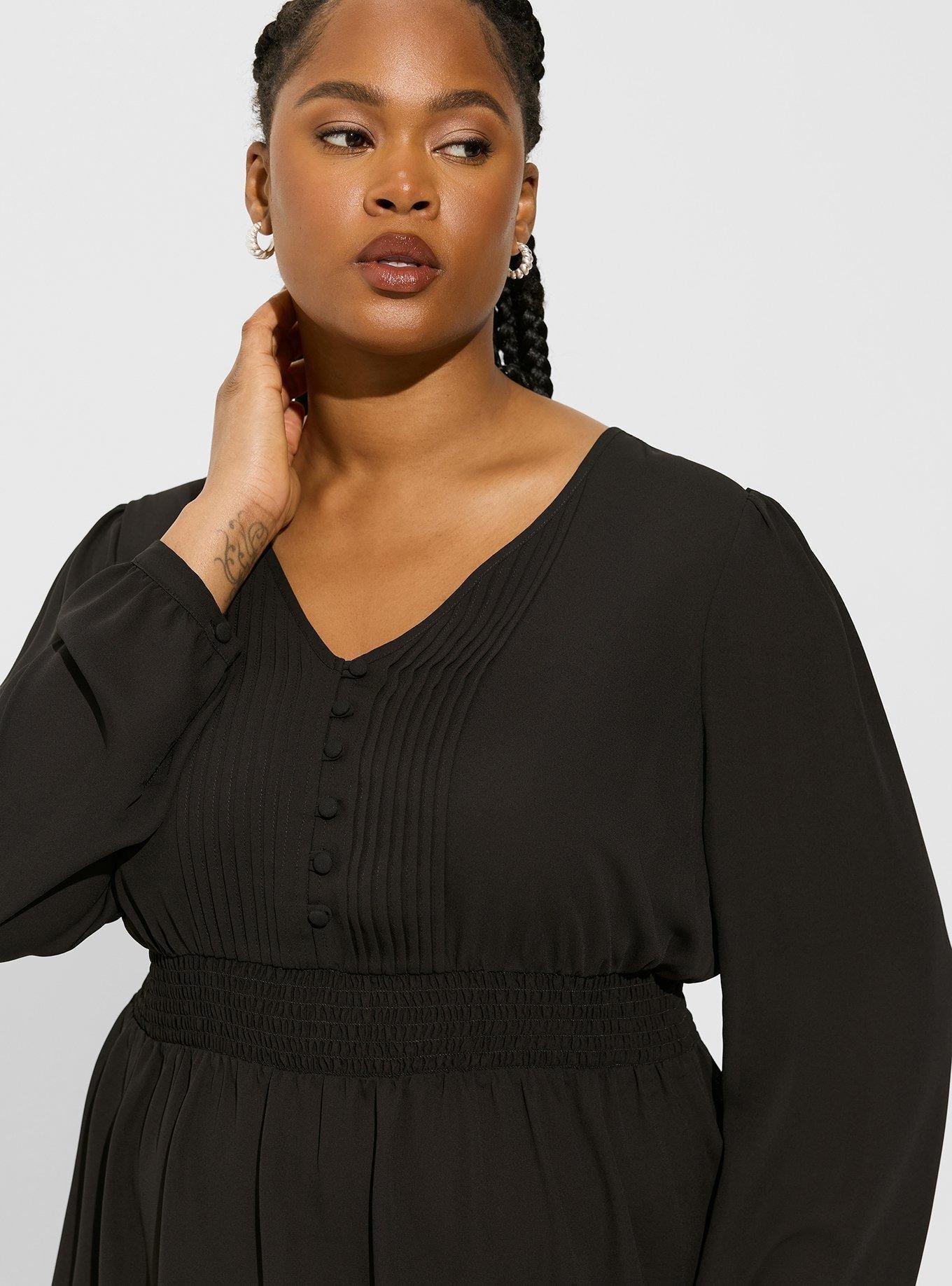 Babydoll Georgette Pintuck Long Sleeve Blouse