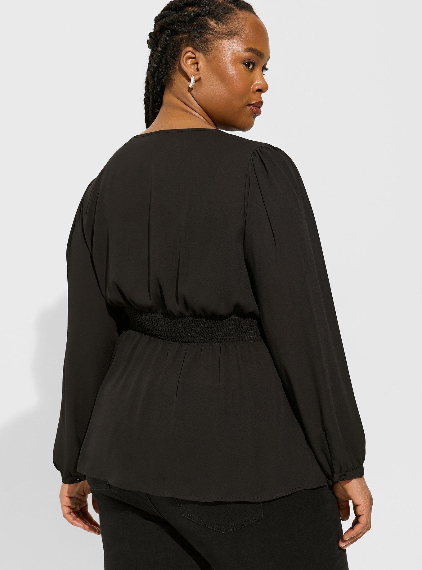 Babydoll Georgette Pintuck Long Sleeve Blouse