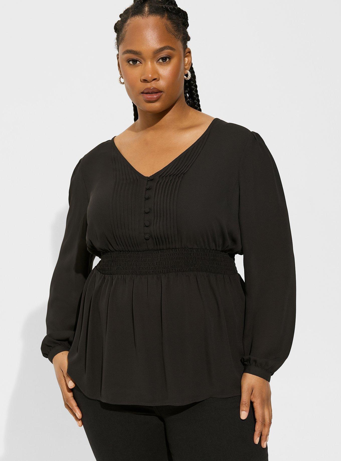 Pintuck Blouse In Plus Size - Black Black | NYDJ