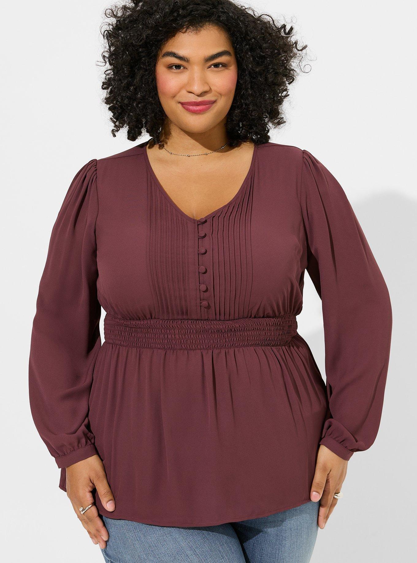Babydoll Georgette Pintuck Long Sleeve Blouse