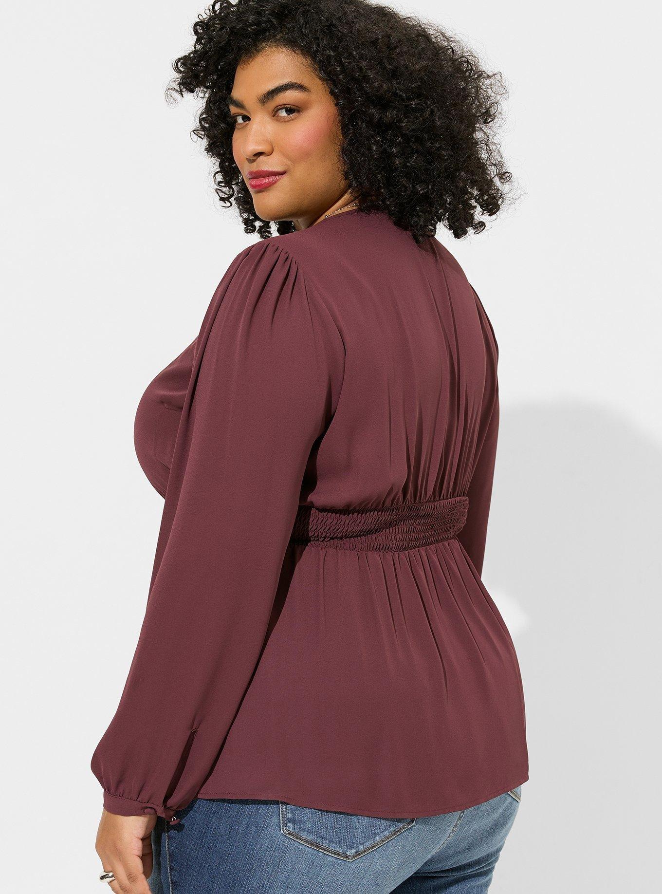 Babydoll Georgette Pintuck Long Sleeve Blouse