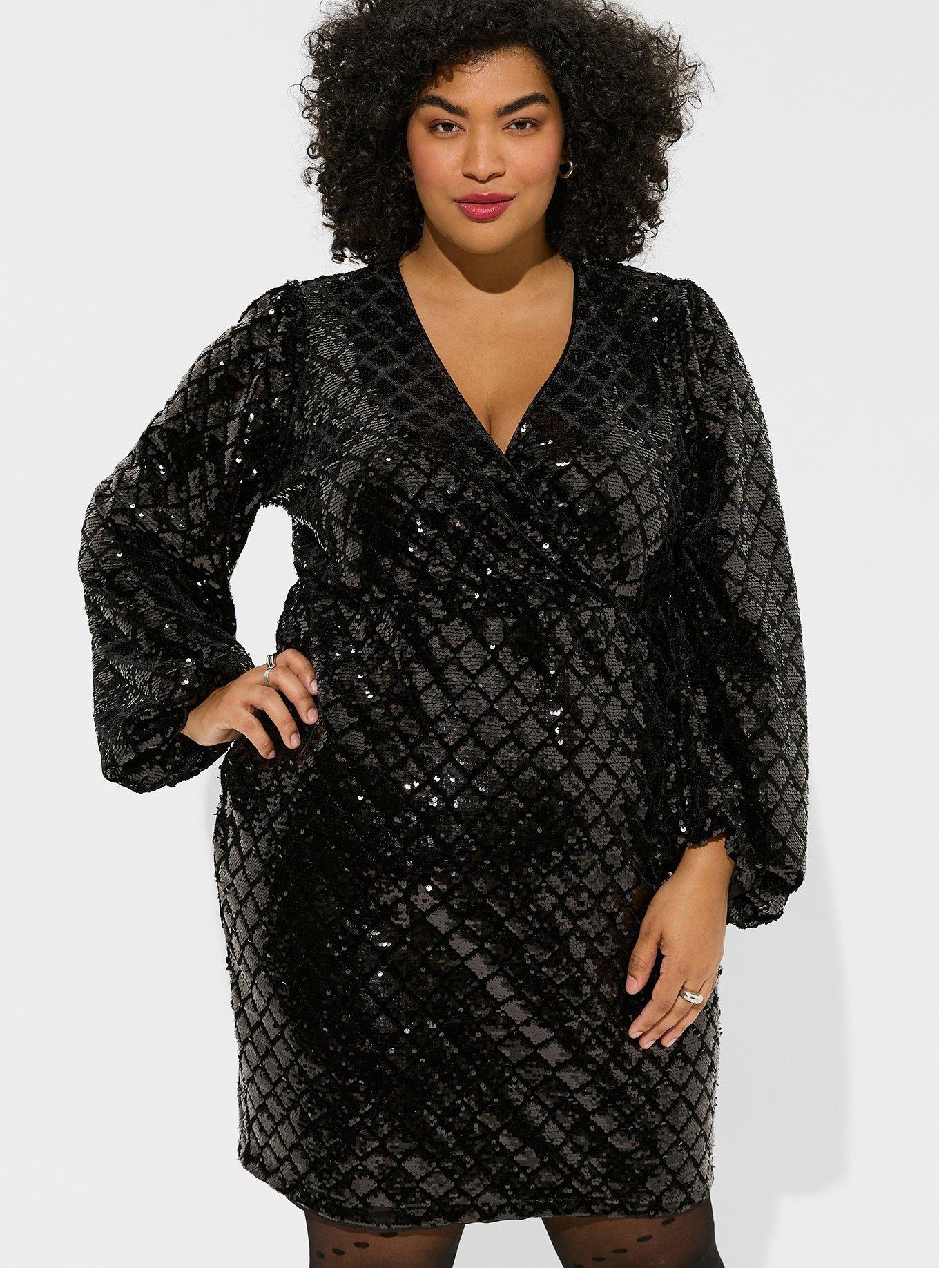 Plus Size Mini Velour Sequin Surplice Dress Torrid