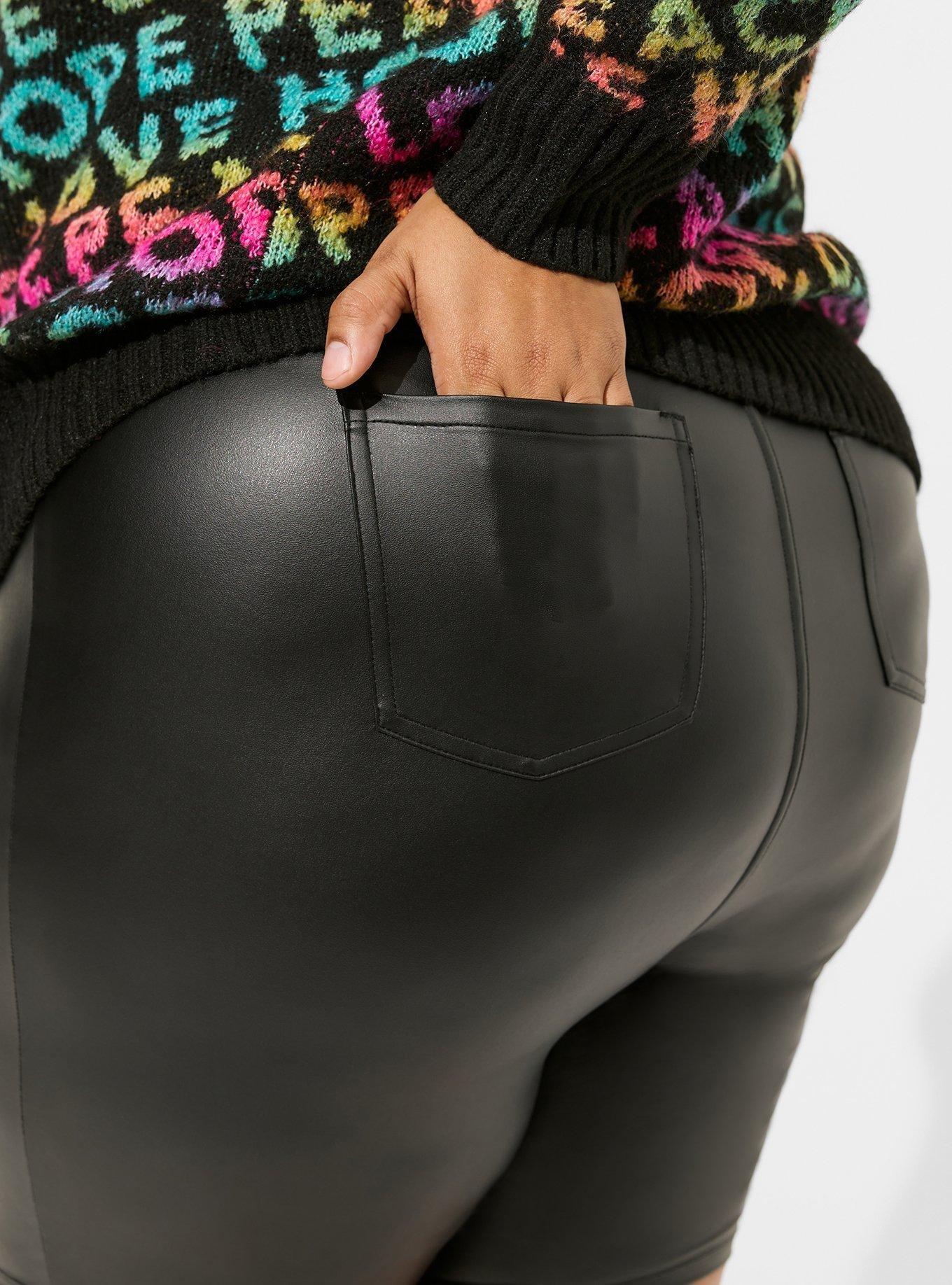 9 Inch Signature Waist Pocket Faux Leather Bike Short , DEEP BLACK, alternate