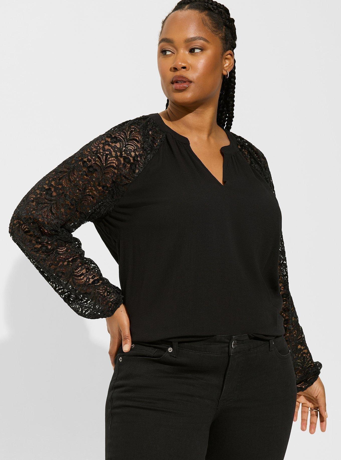 Plus Size Washable Crinkle Gauze Lace Sleeve Blouse Torrid