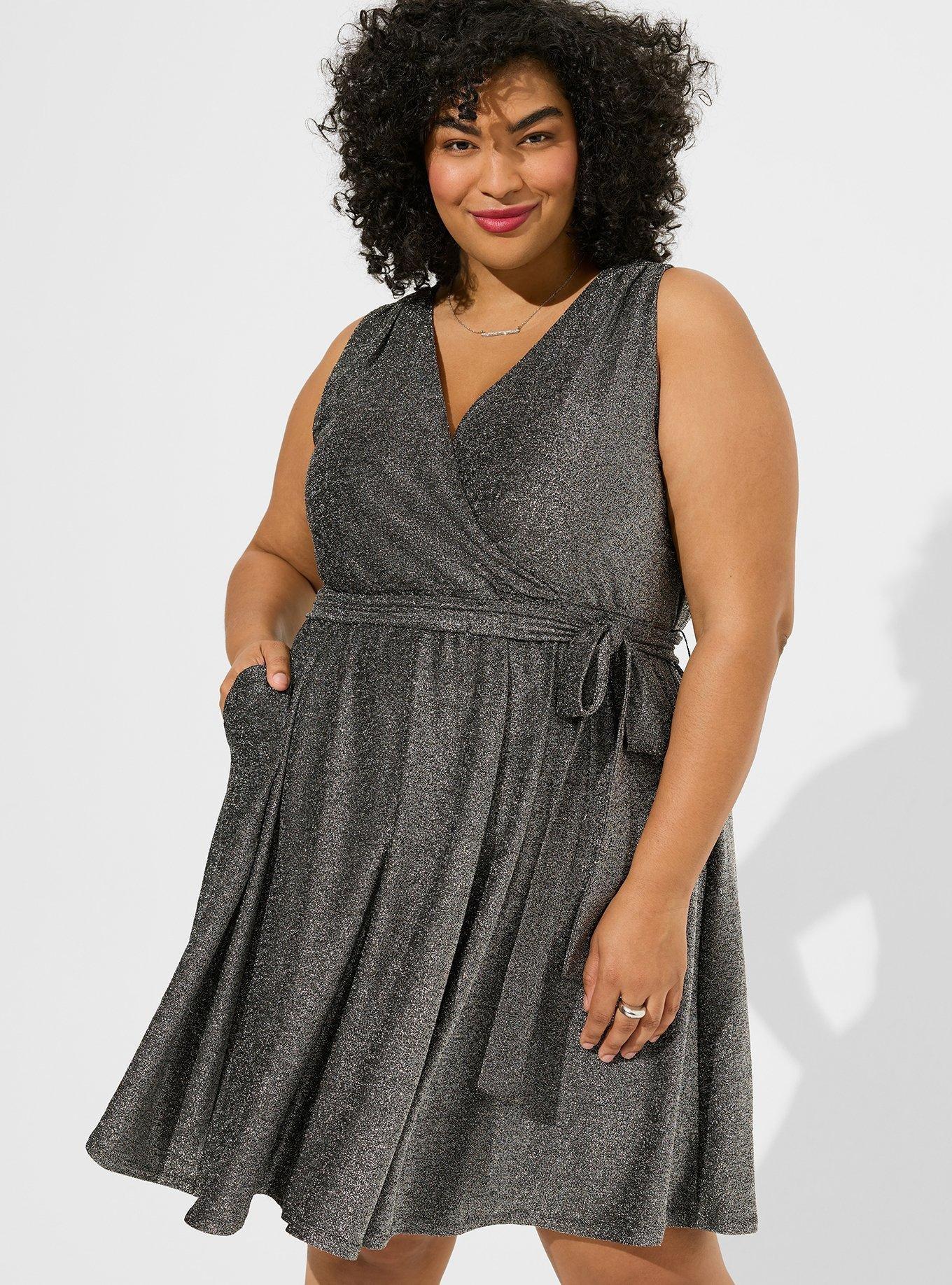 Mini Glitter Lurex Surplice Tiered Dress, SILVER, alternate