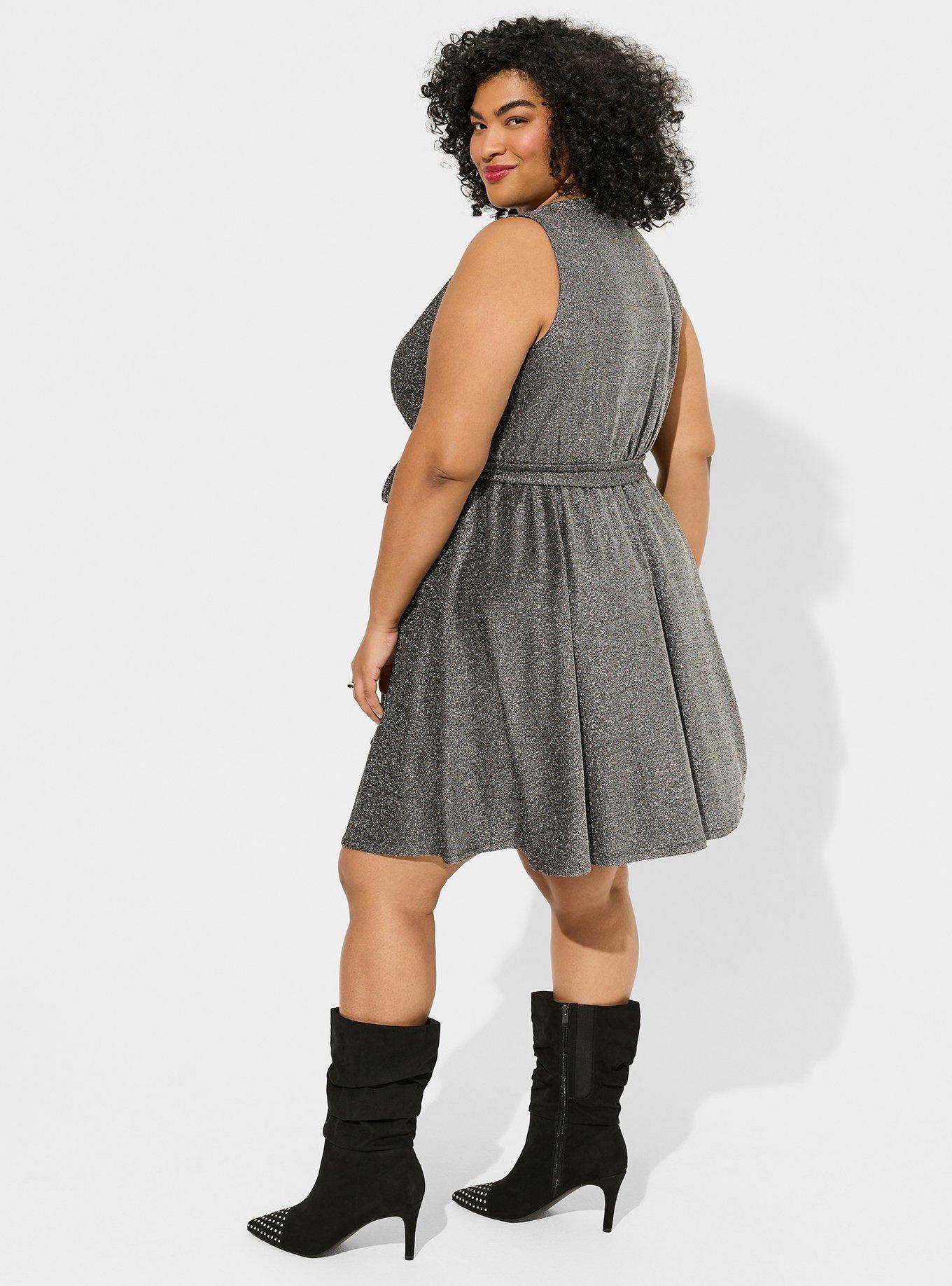 Mini Glitter Lurex Surplice Tiered Dress, SILVER, alternate