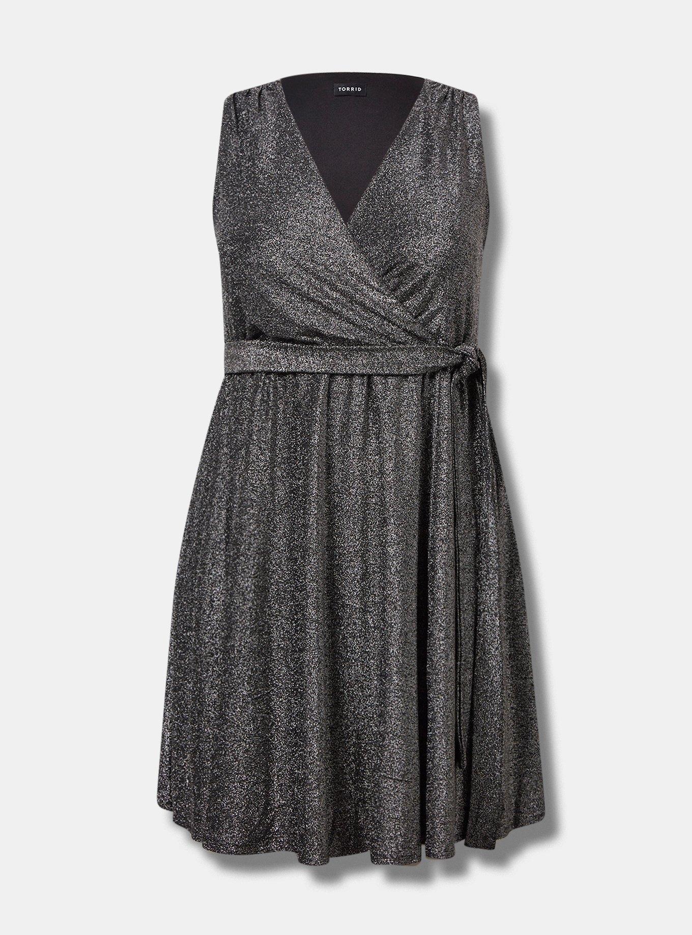 Mini Glitter Lurex Surplice Tiered Dress, SILVER, hi-res