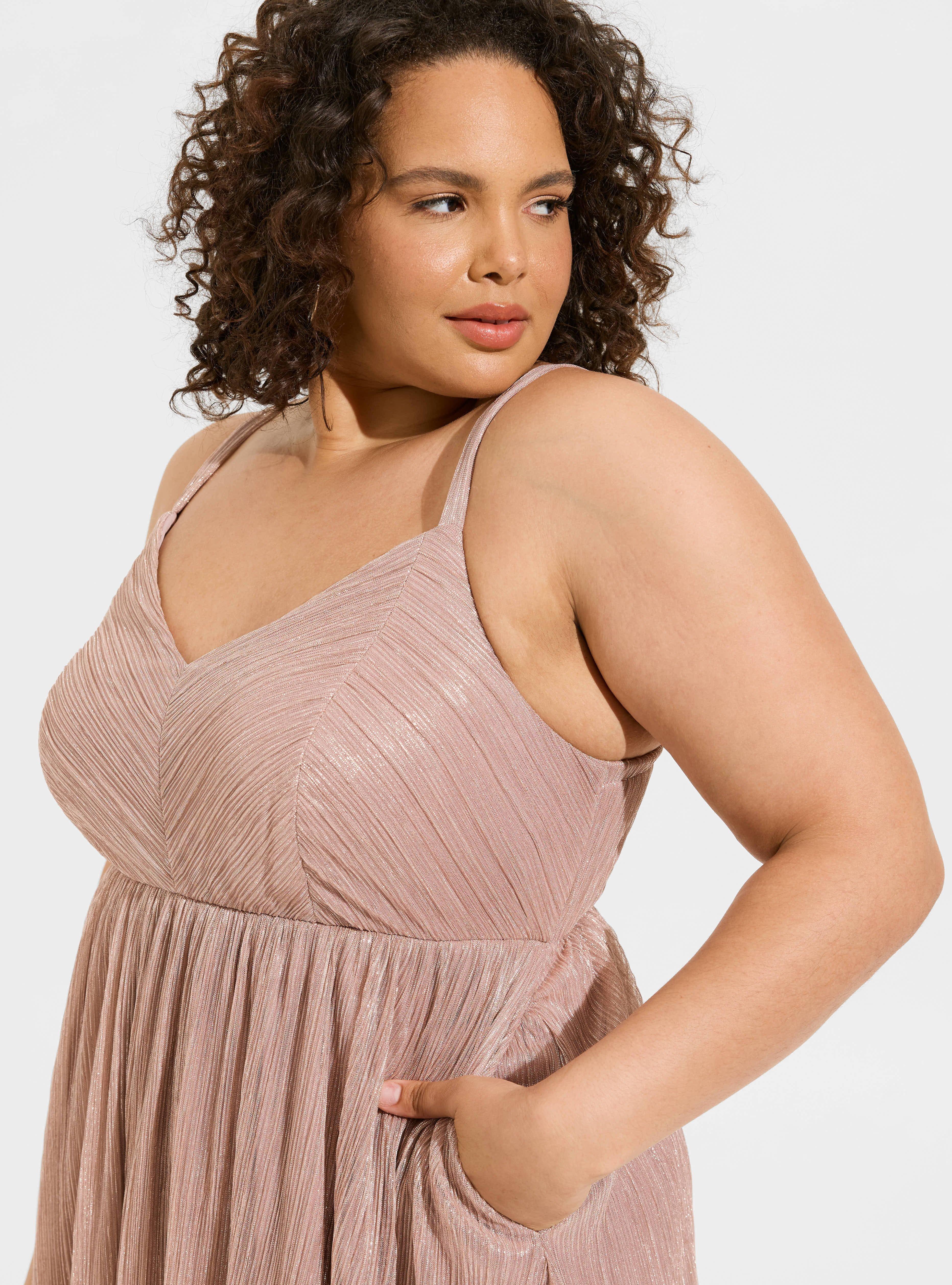 Plus Size - Tea Length Swiss Dot Tie Front Trim A-Line Dress - Torrid